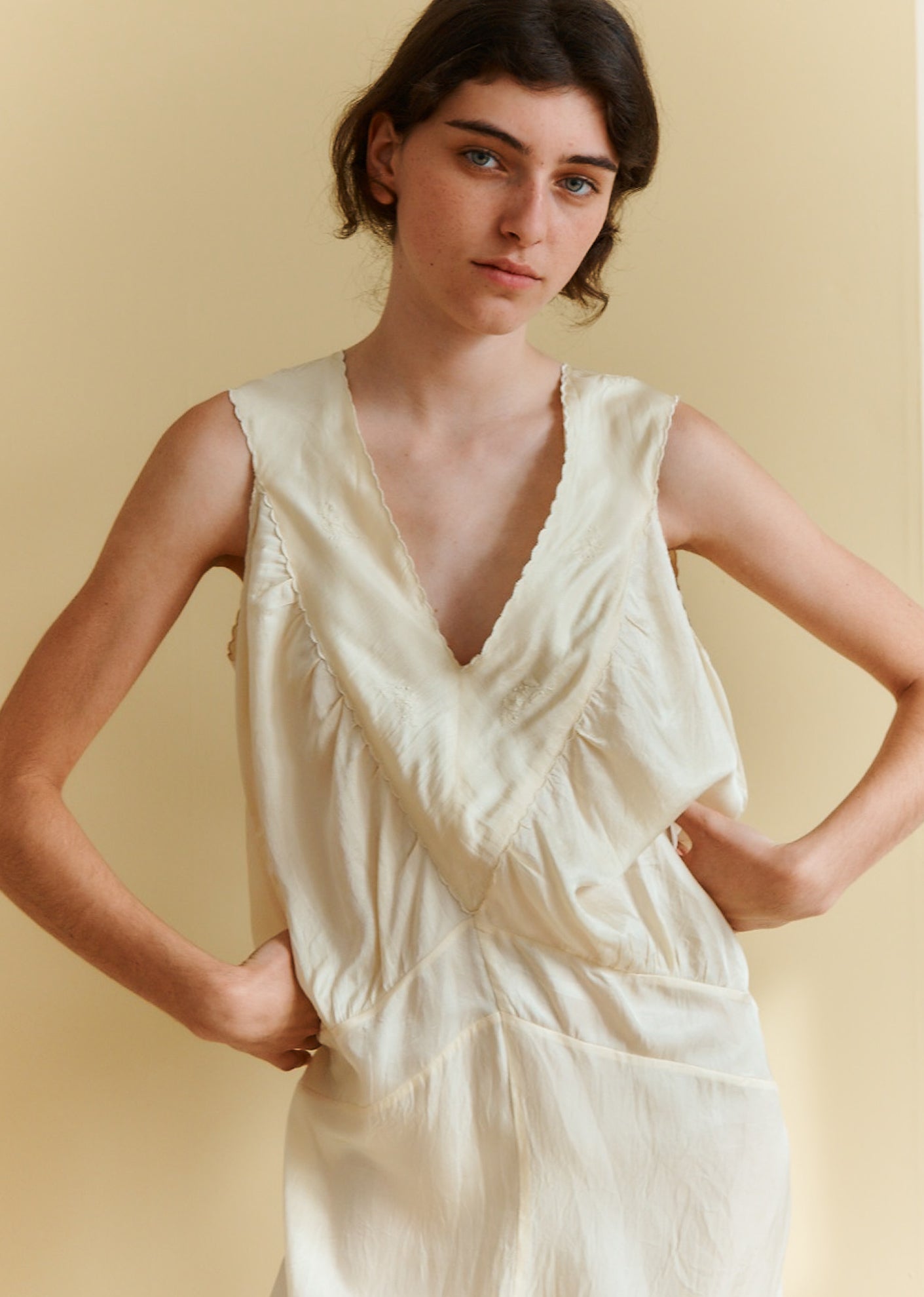 WOMEN'S PANELLED SILK DRESS - VANILLA