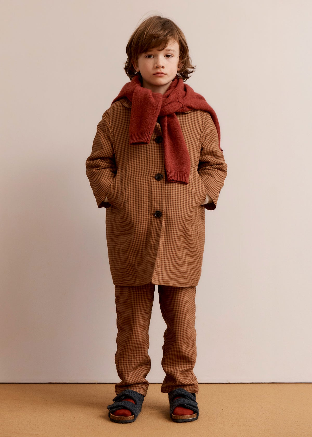 CHESTNUT CHILDREN'S LINEN TROUSERS - RUST PLAID