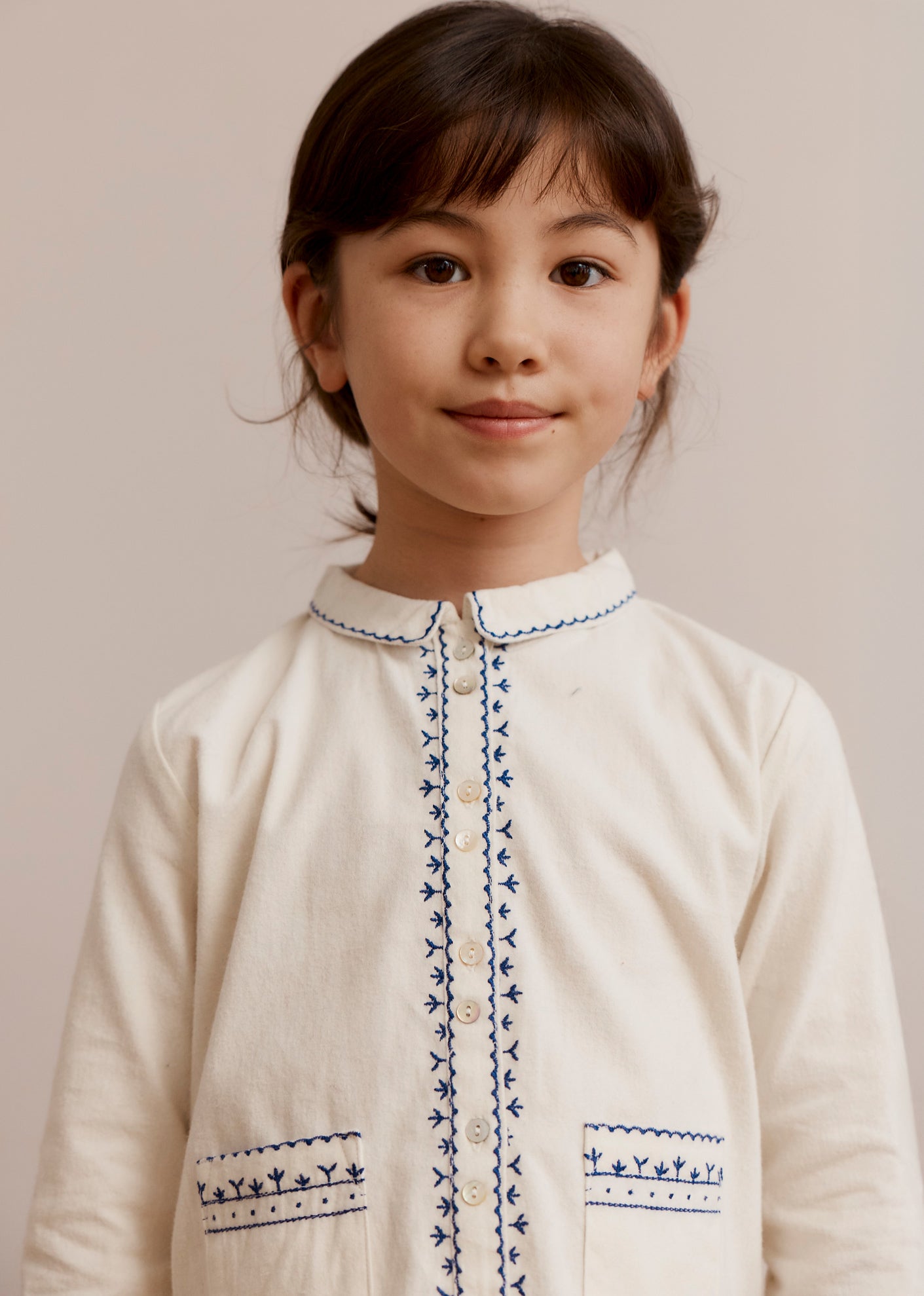 DRAGONFLY CHILDREN'S COTTON SHIRT - ECRU / BLUE