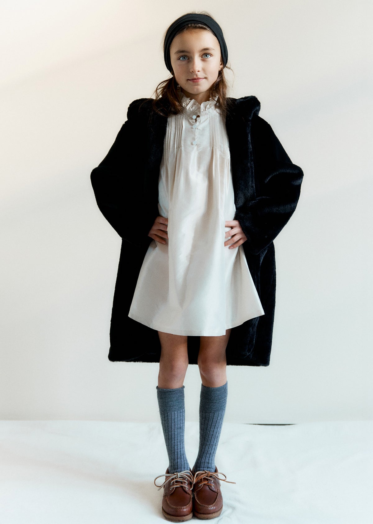 EZRA GIRL'S FAUX FUR COAT - BLACK