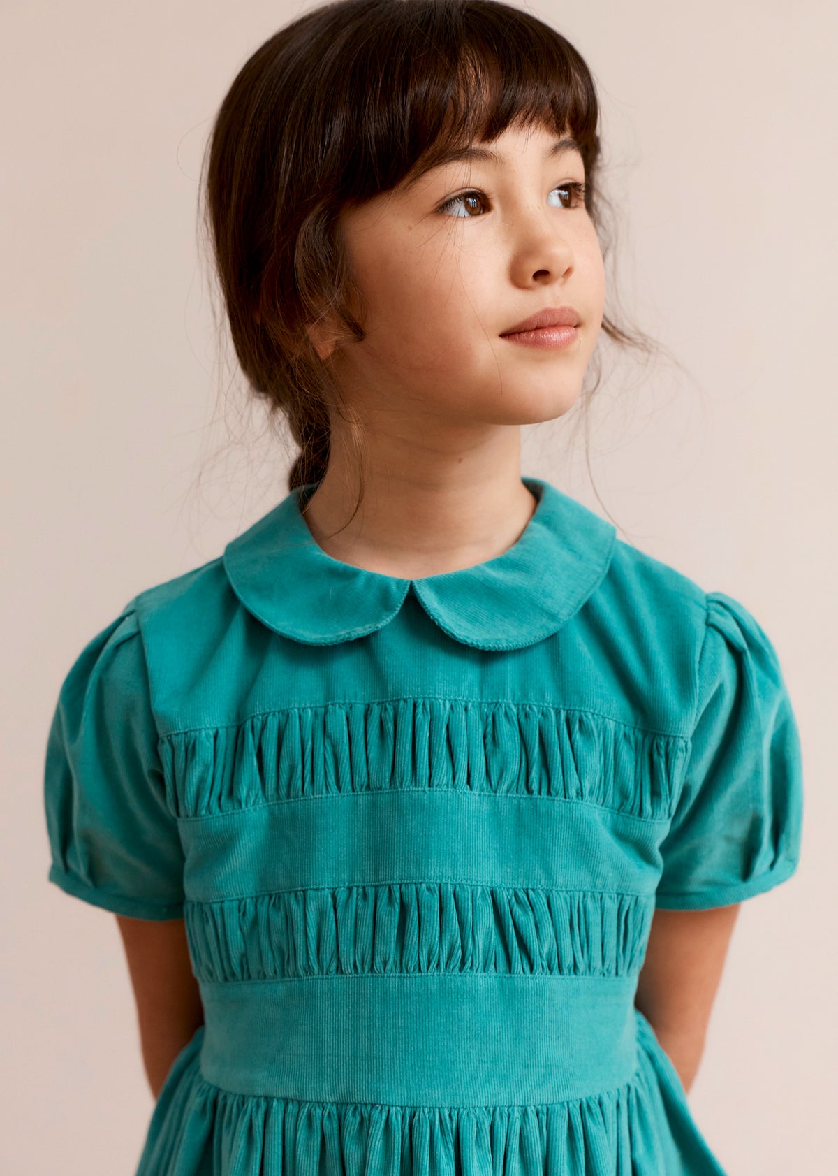 PENELOPE GIRL'S COTTON CORDUROY DRESS - TURQUOISE