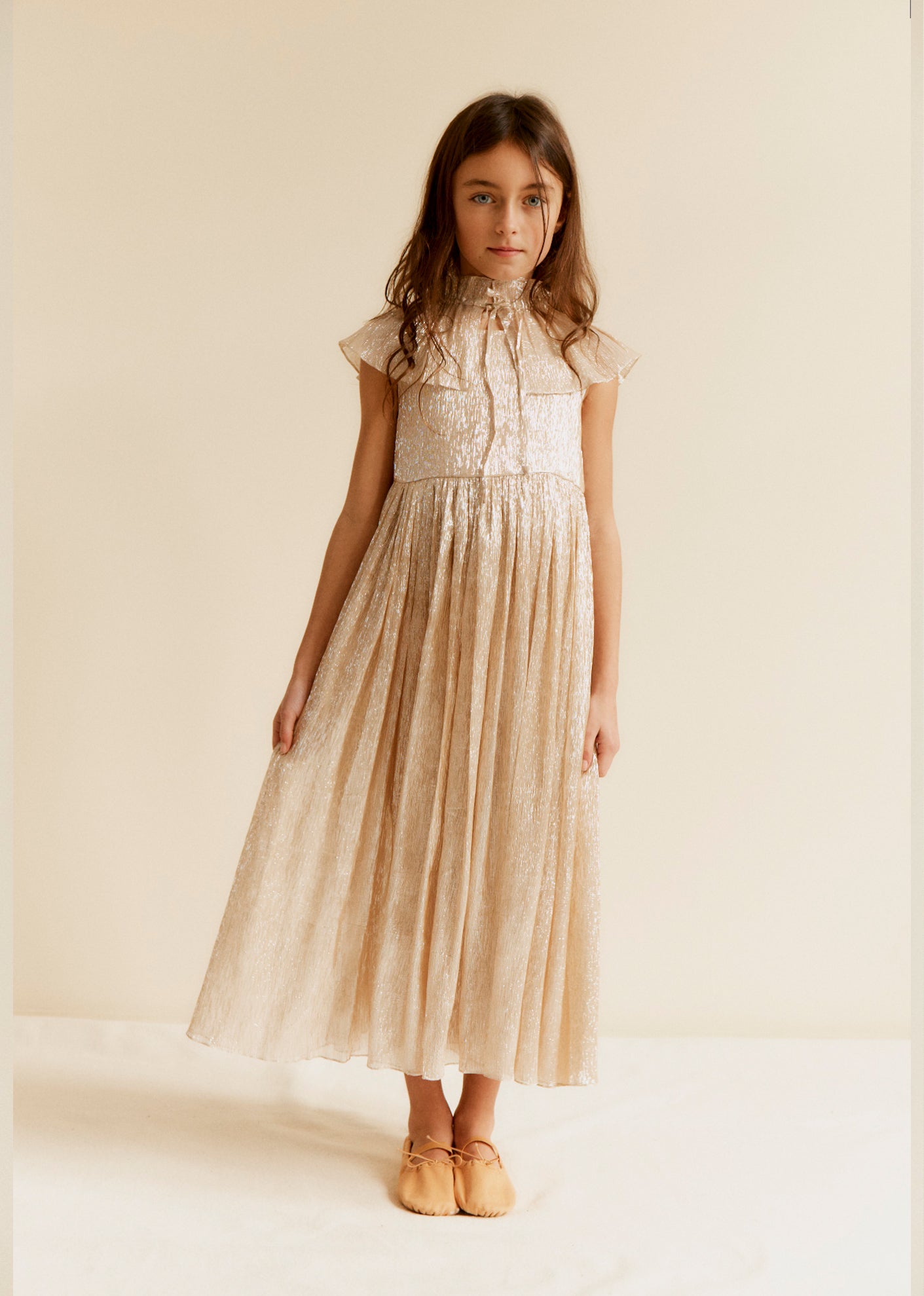 BOLSENA GIRL'S SILK DRESS - CHAMPAGNE
