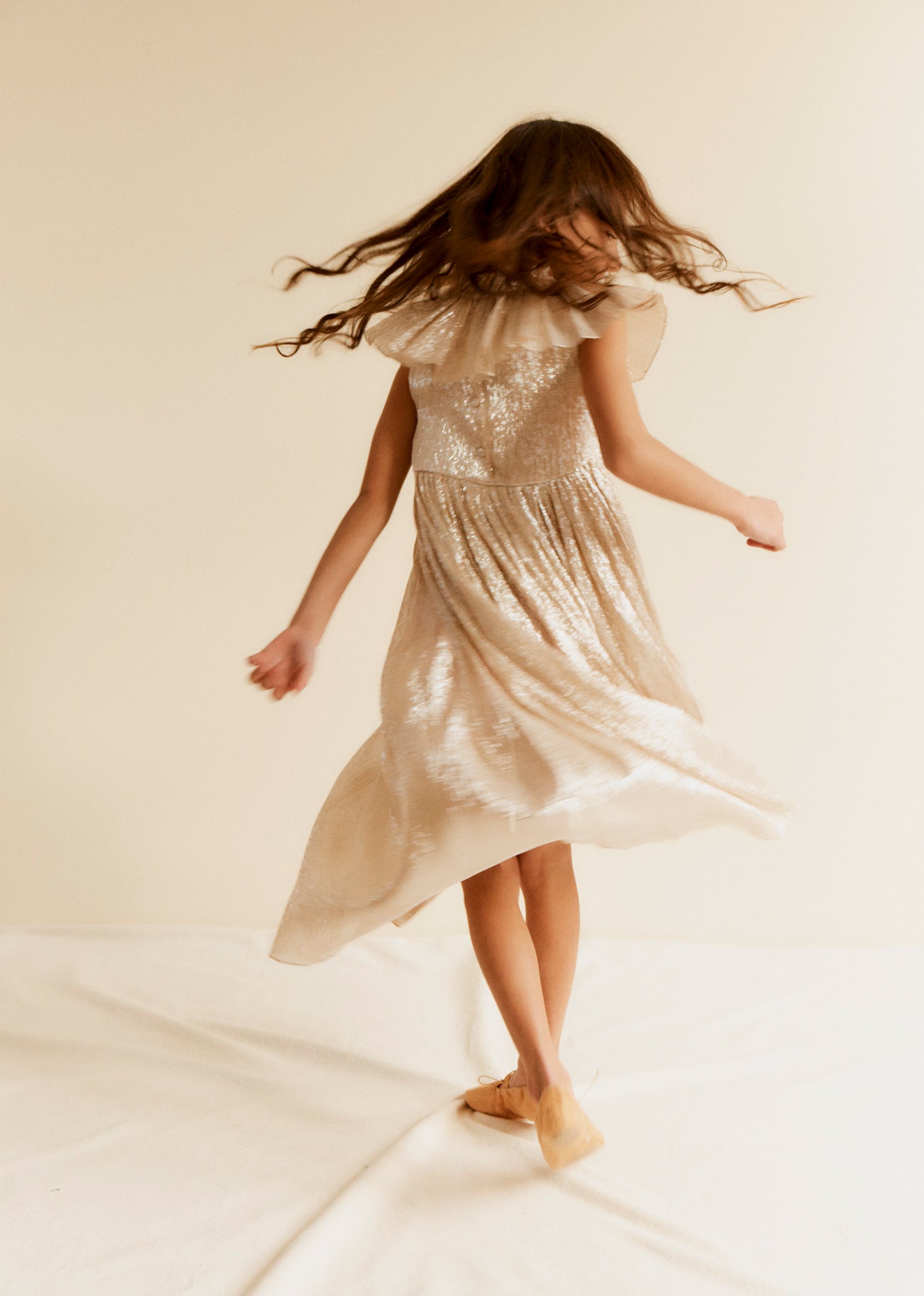 BOLSENA GIRL'S SILK DRESS - CHAMPAGNE