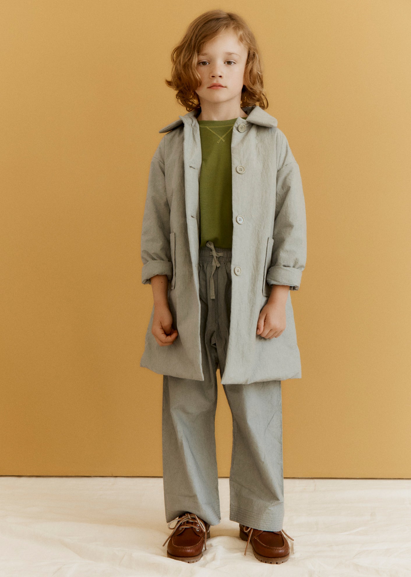CAMBRIDGE CHILDREN'S CRUSHED COTTON COAT - GREY / GREEN