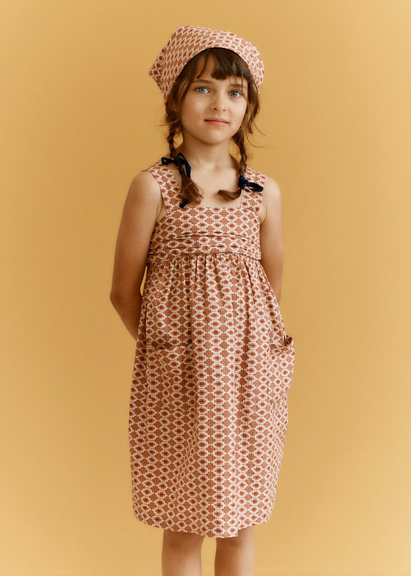ABELIA GIRL'S COTTON DRESS - KALEIDOSCOPE PRINT
