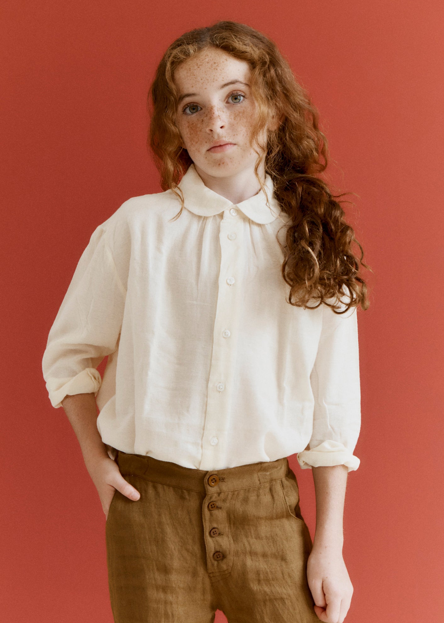 ALOE CHILDREN'S COTTON SHIRT - OFF-WHITE