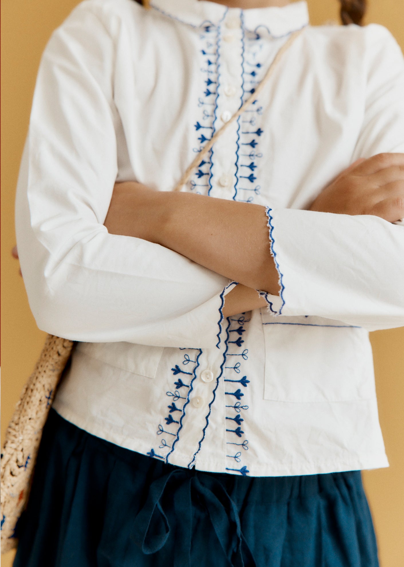 DRAGONFLY CHILDREN'S COTTON SHIRT - ECRU / BLUE