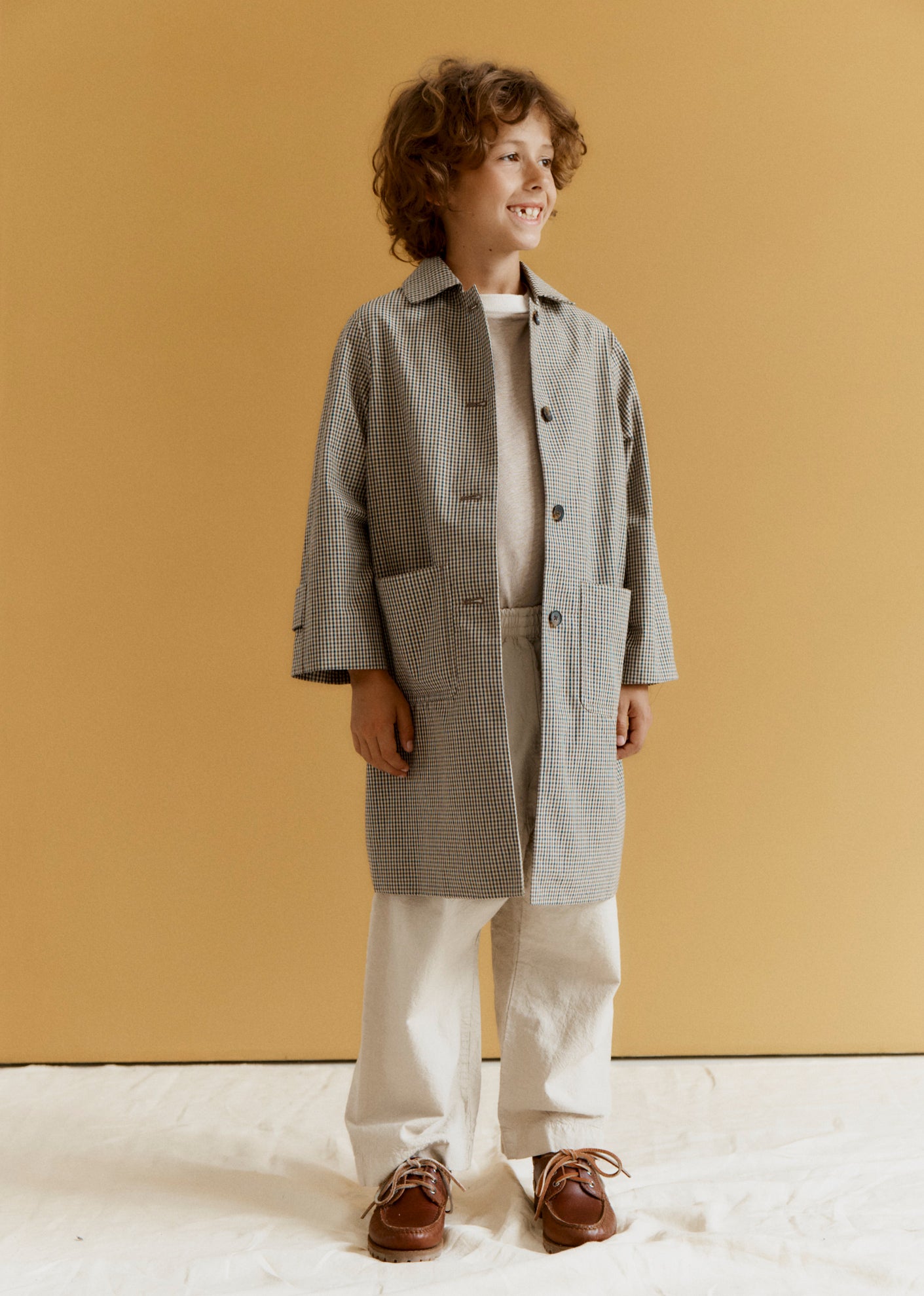 FELIX CHILDREN'S COTTON COAT - BEIGE MICRO-CHECK