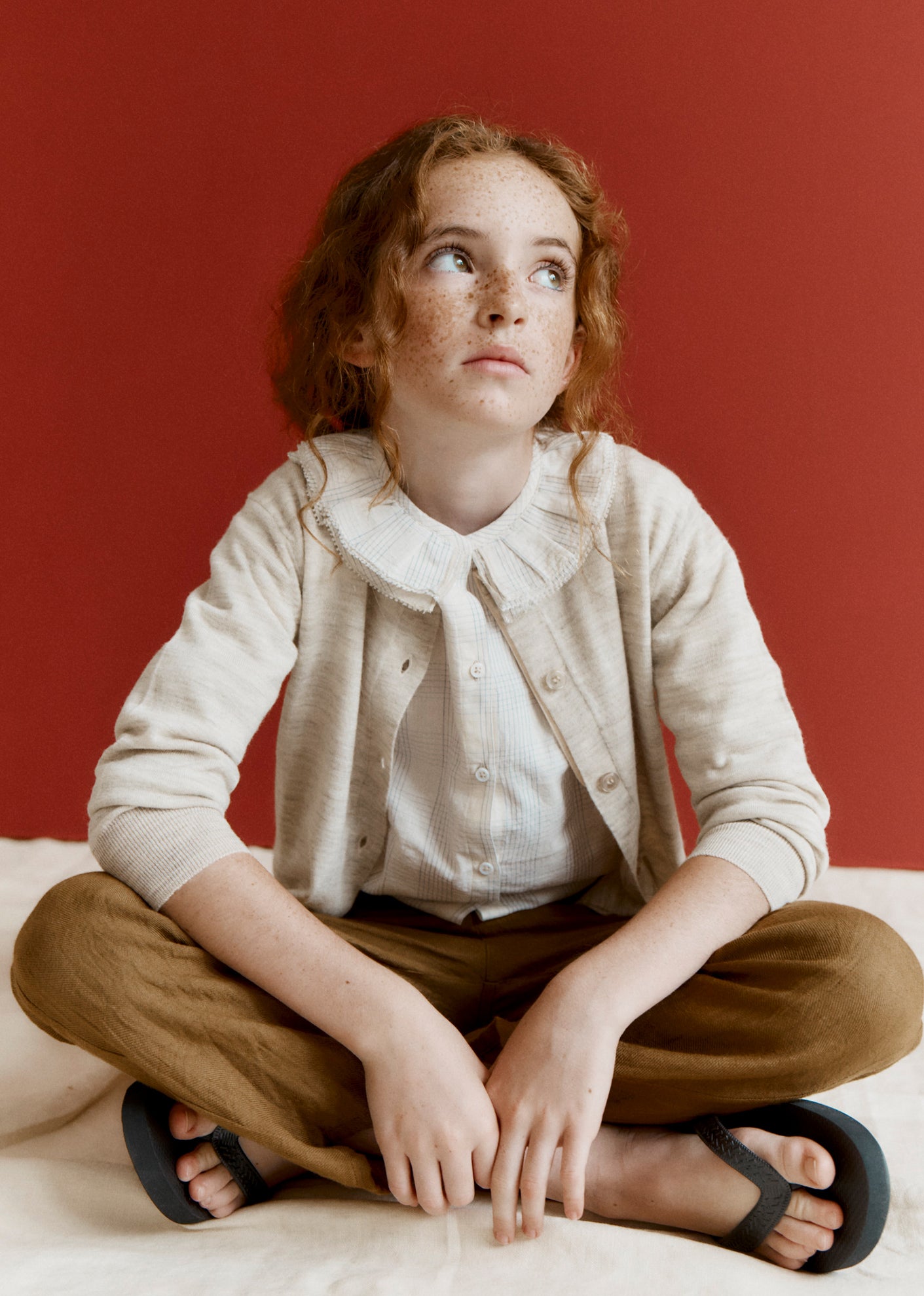 PHOEBE CHILDREN'S HAND-LOOMED COTTON BLOUSE - WHITE / BLACK CHECK