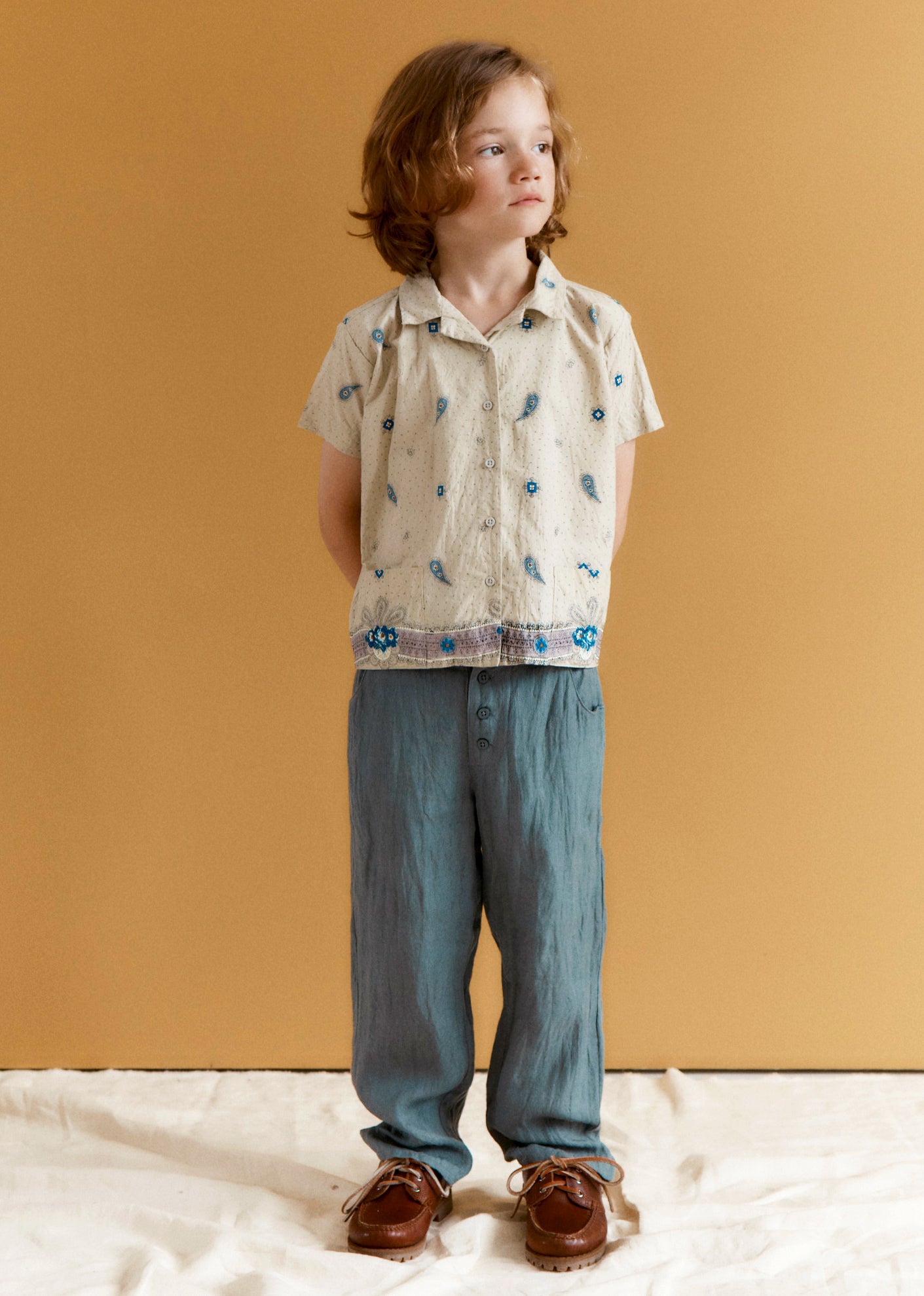 BAMBOO CHILDREN'S COTTON SHIRT - MAUVE PAISLEY PRINT