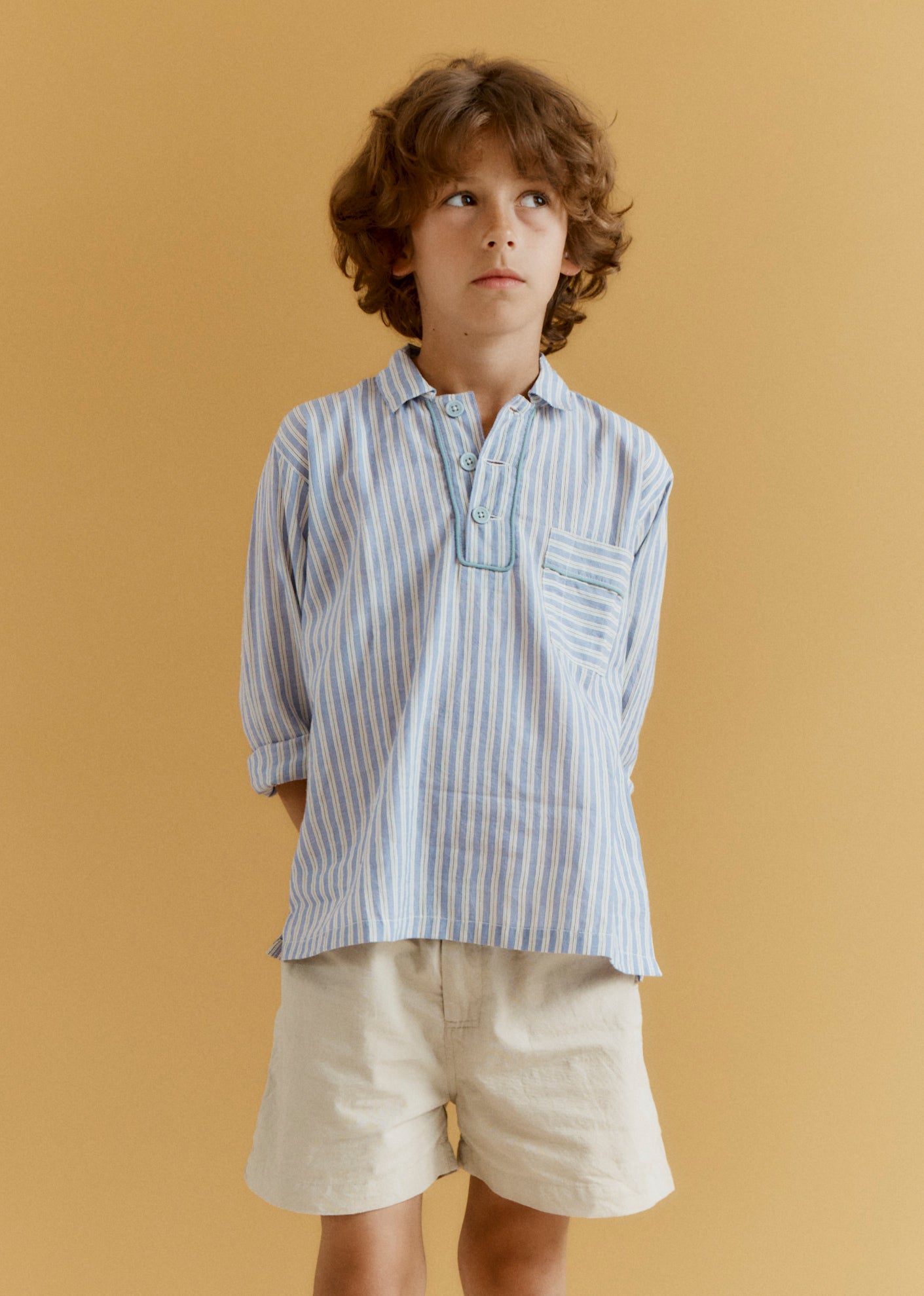 WALNUT CHILDREN'S HAND-LOOMED COTTON SHIRT - VIOLET STRIPE