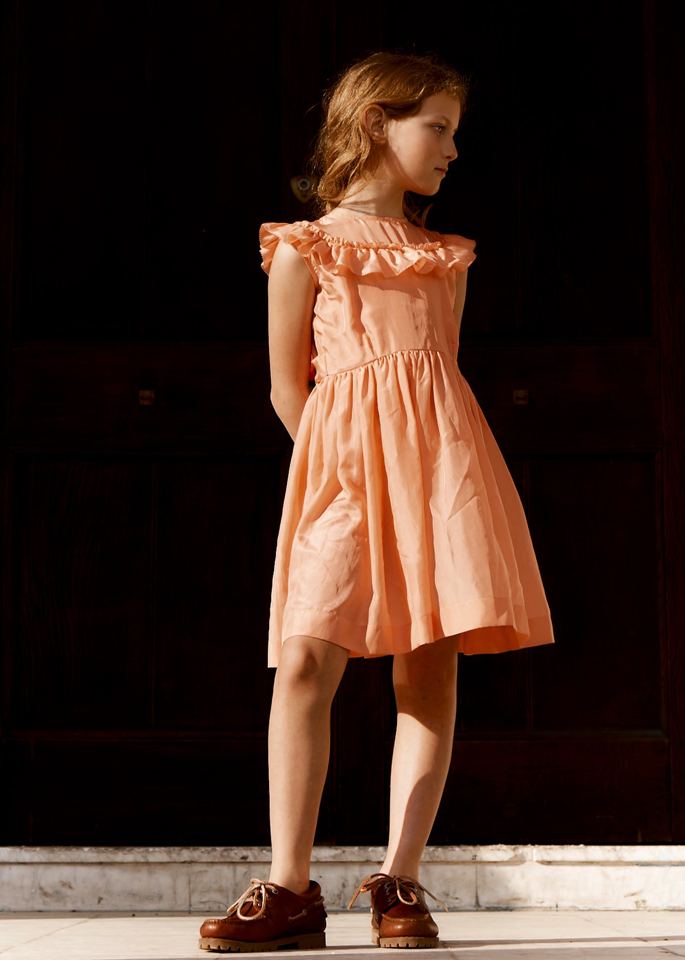 CESTRUM GIRL'S SILK DRESS - PEACH