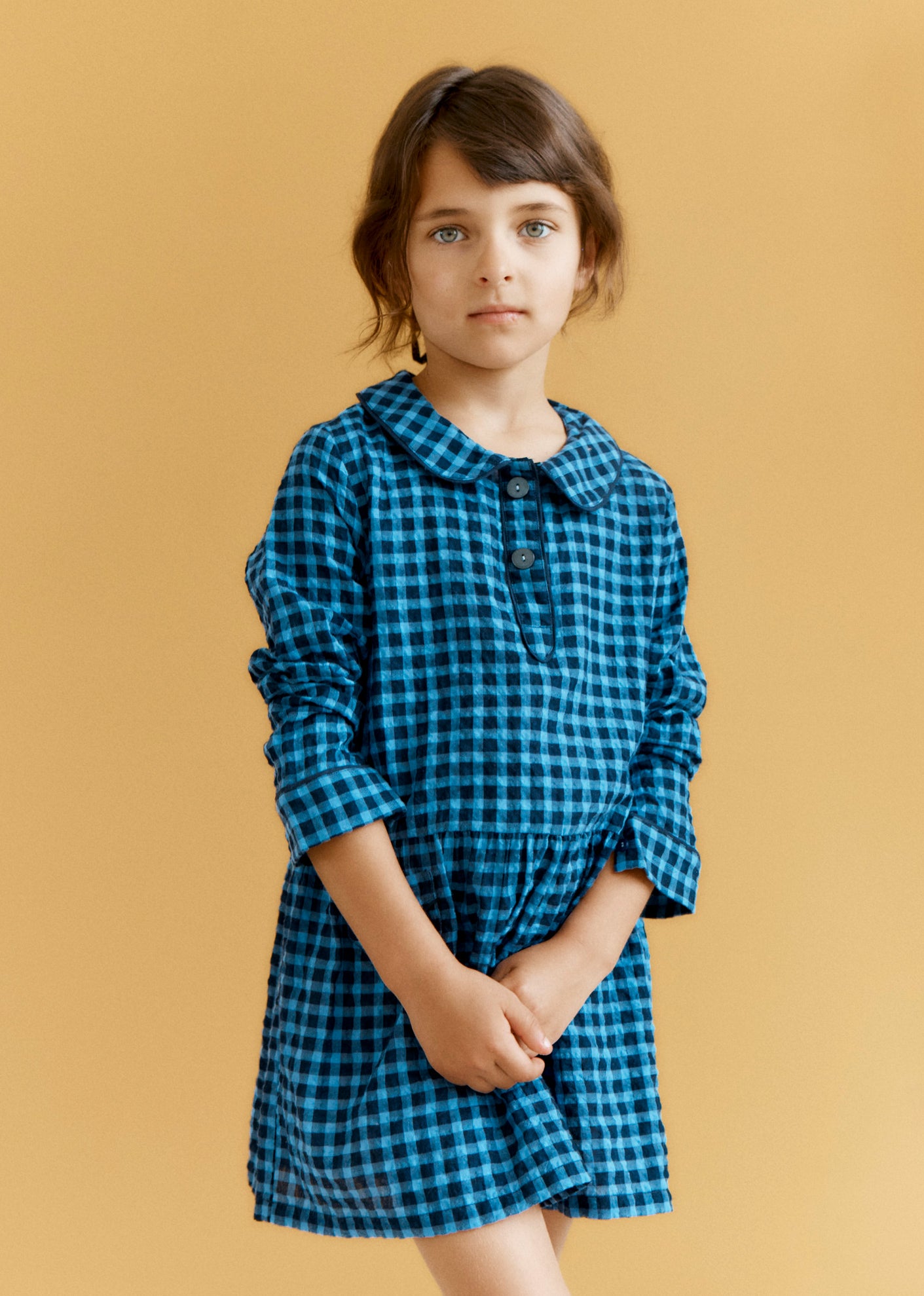 WHITELEAF GIRL'S COTTON DRESS - BLUE GINGHAM
