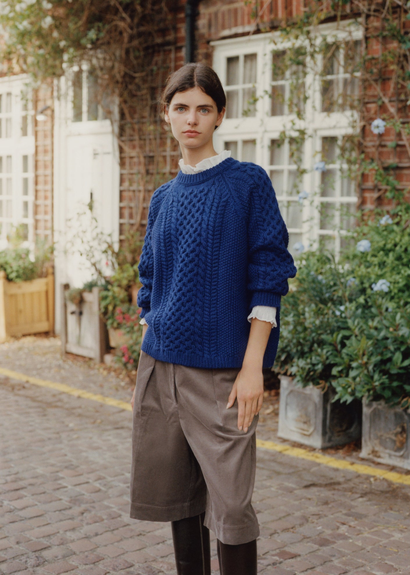 WOMAN ARAN JUMPER - DENIM BLUE