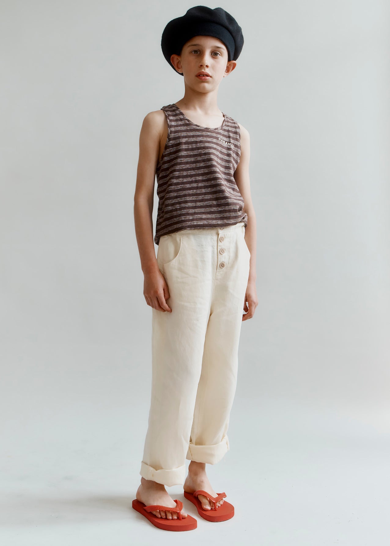 CASSIA CHILDREN'S TOP - BROWN / NAVY / ECRU STRIPE