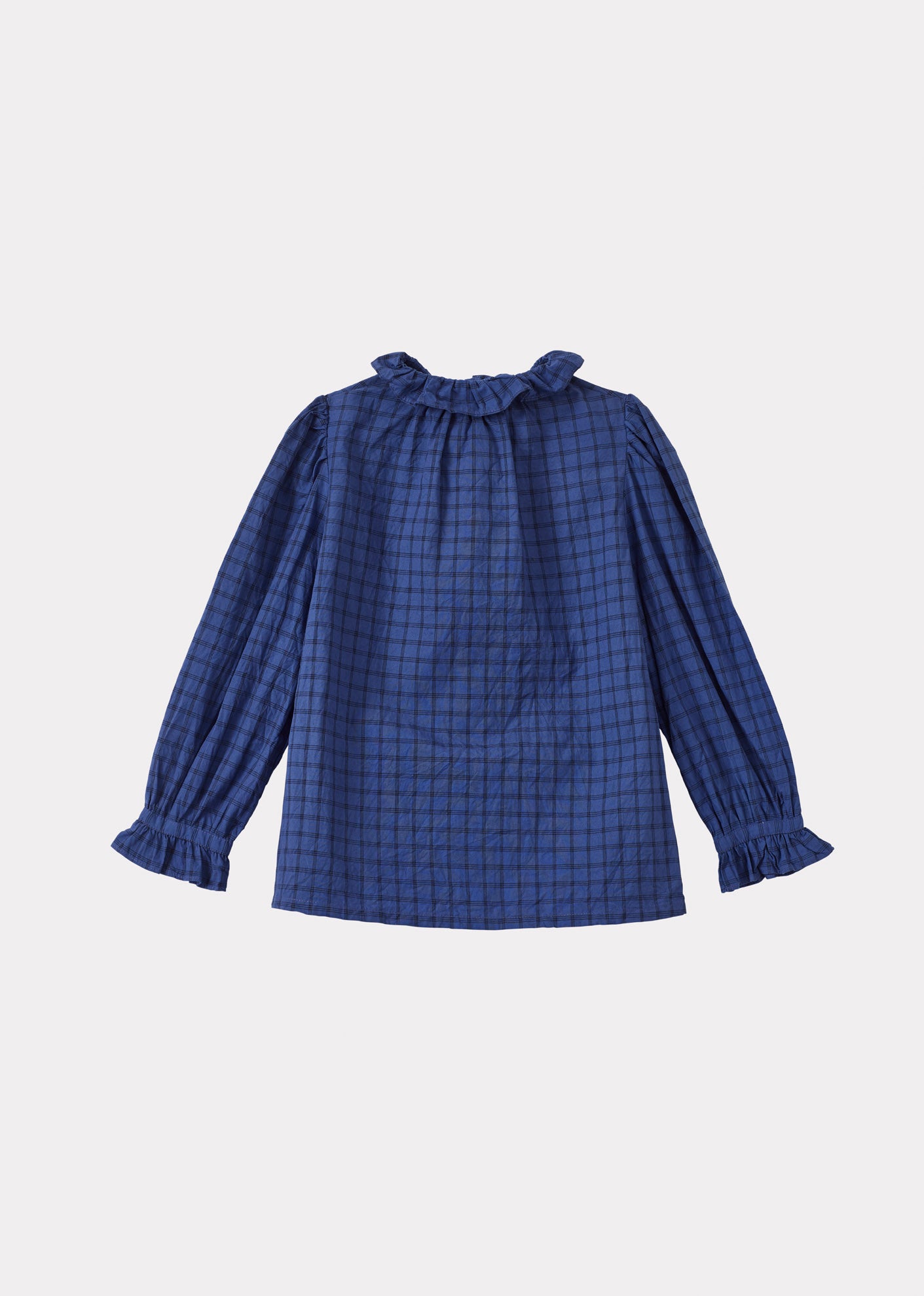 CAULIFLOWER GIRL'S COTTON BLOUSE - DENIM BLUE CHECK