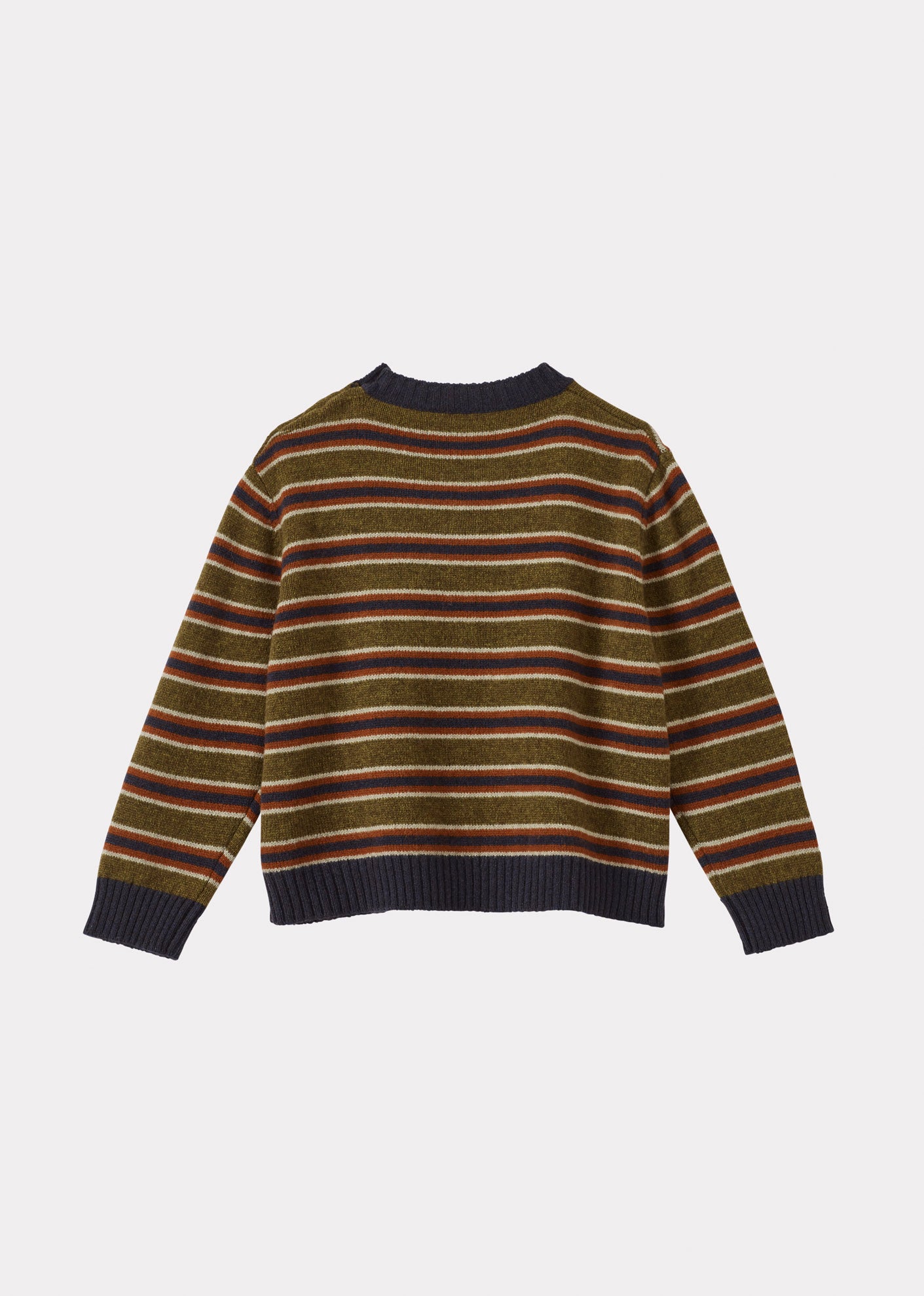 CHESTER CHILDREN'S WOOL MIX JUMPER - KHAKI / RUST / ECRU STRIPE