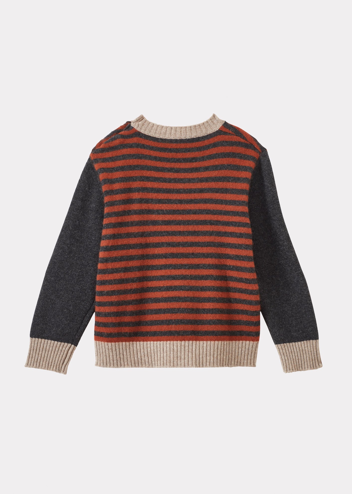 CHESTER CHILDREN'S CASHMERE JUMPER - CHARCOAL & BURGUNDY STRIPE