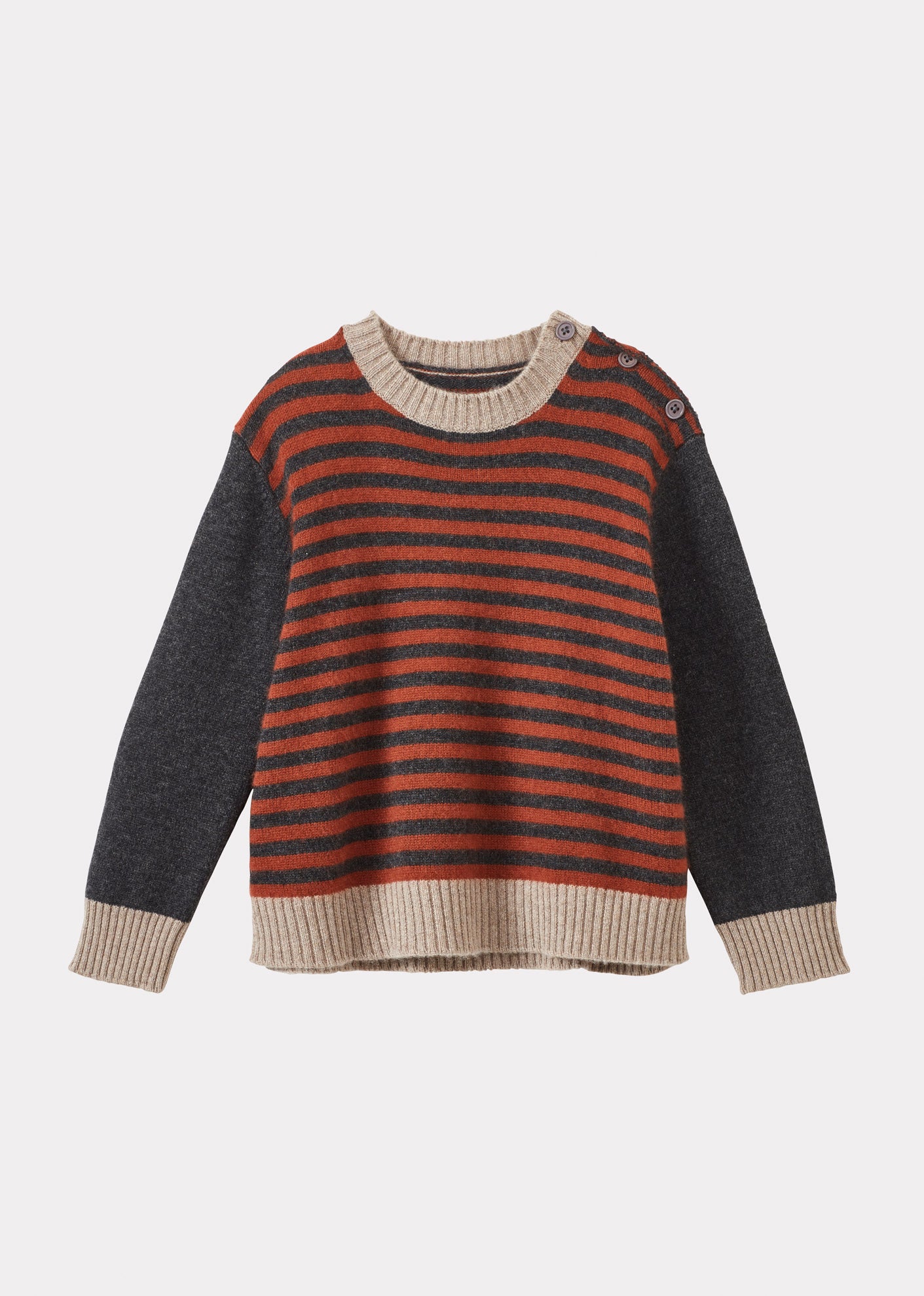 CHESTER CHILDREN'S CASHMERE JUMPER - CHARCOAL & BURGUNDY STRIPE