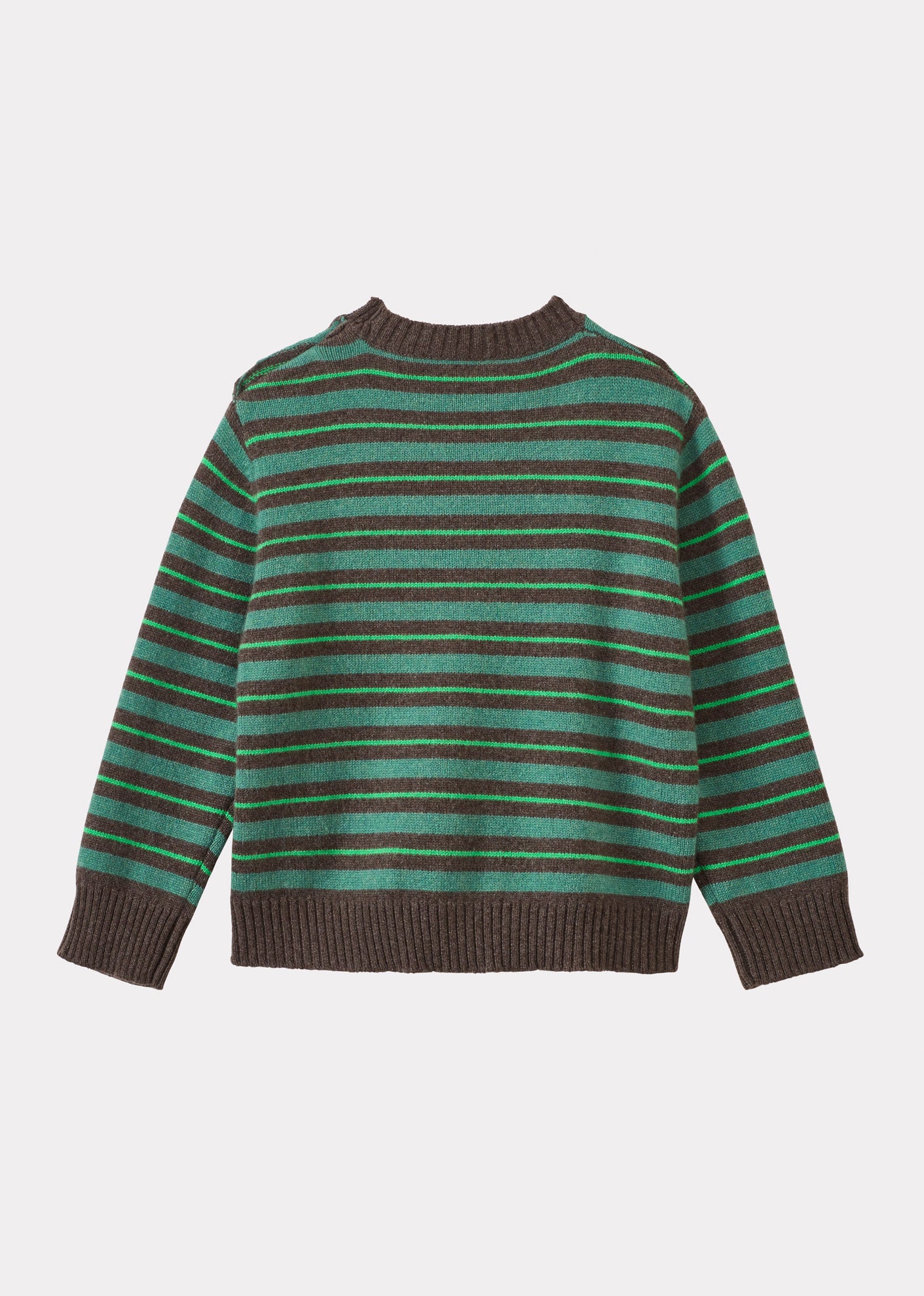 CHESTER CHILDREN'S CASHMERE JUMPER - SAGE GREEN & BARK STRIPE