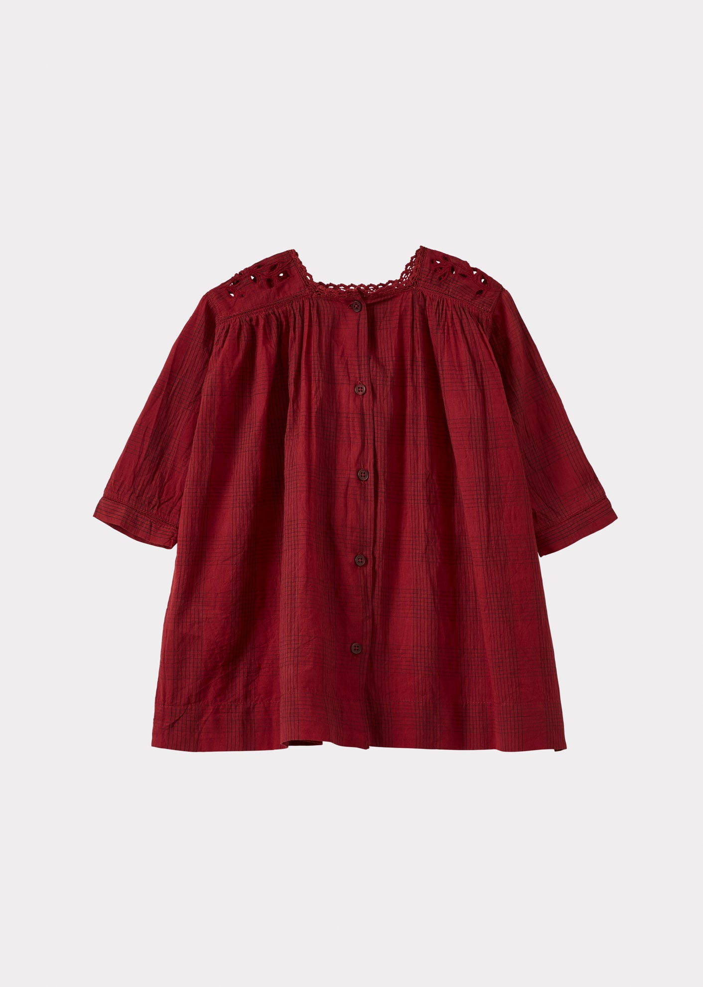 CLAIRE BABY COTTON DRESS - RED / BLACK CHECK