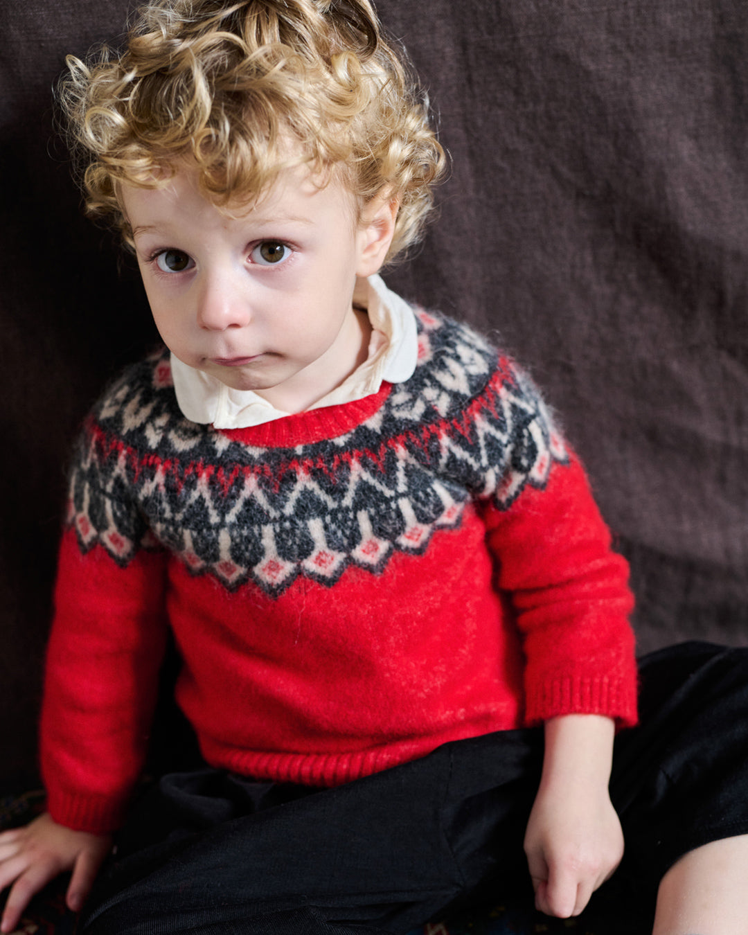 ROBYN FAIR ISLE WOOL BABY JUMPER - ASPEN RED / CHARCOAL