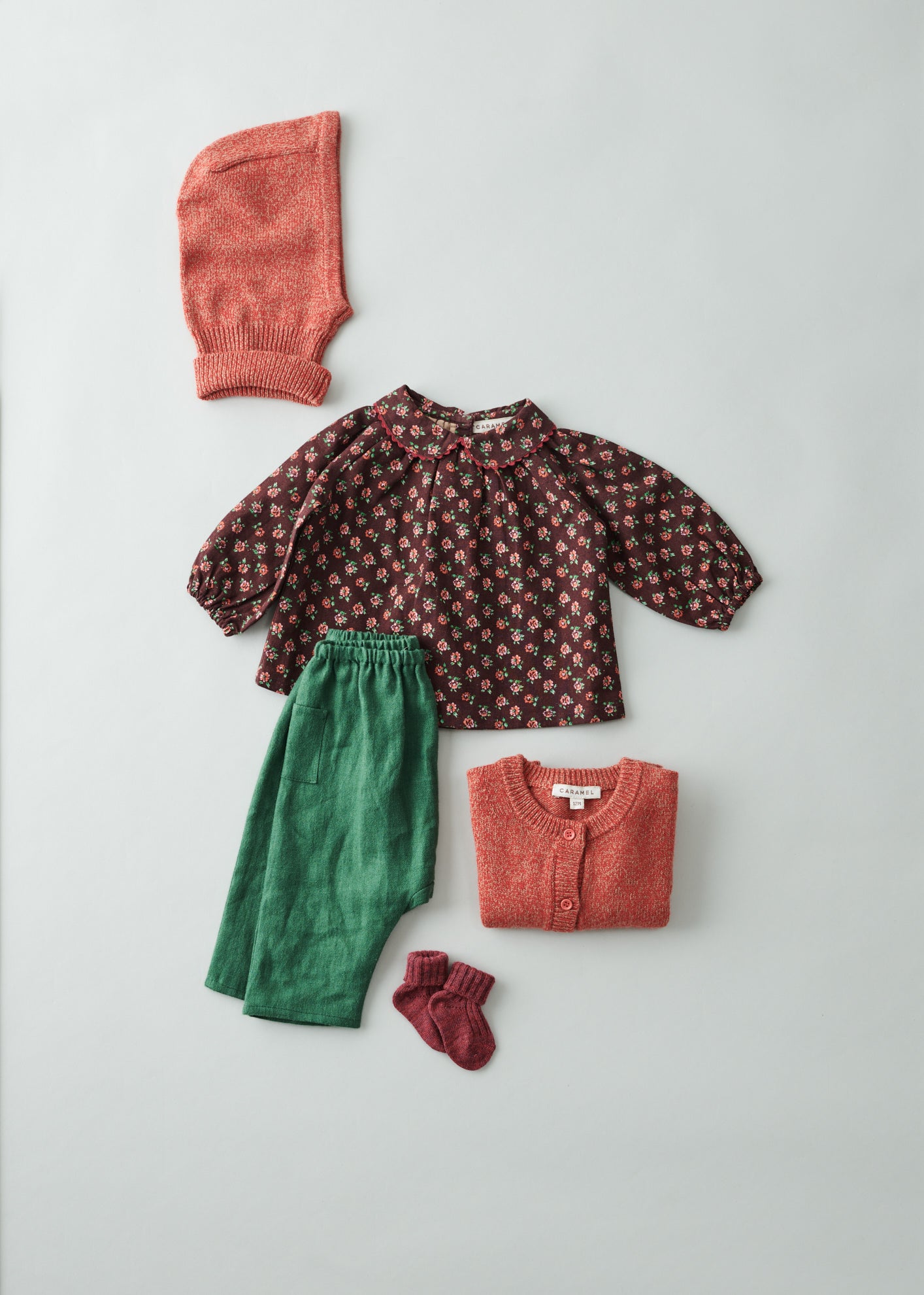 HONEY BABY CARDIGAN - TOMATO/CAMEL MOULINE 4