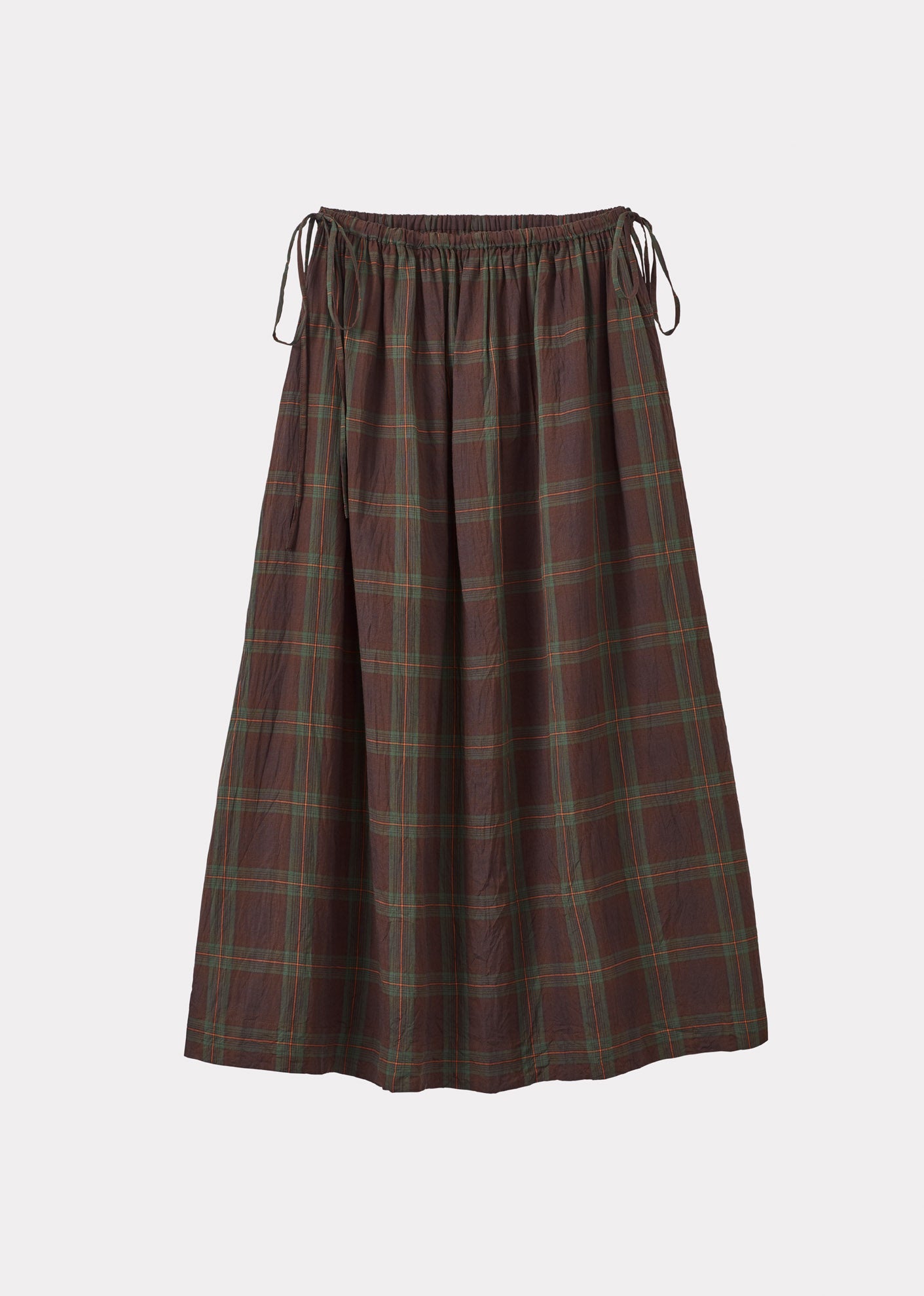 WOMEN'S DRAWSTRING FULL SKIRT - BROWN/GREEN/TARTAN