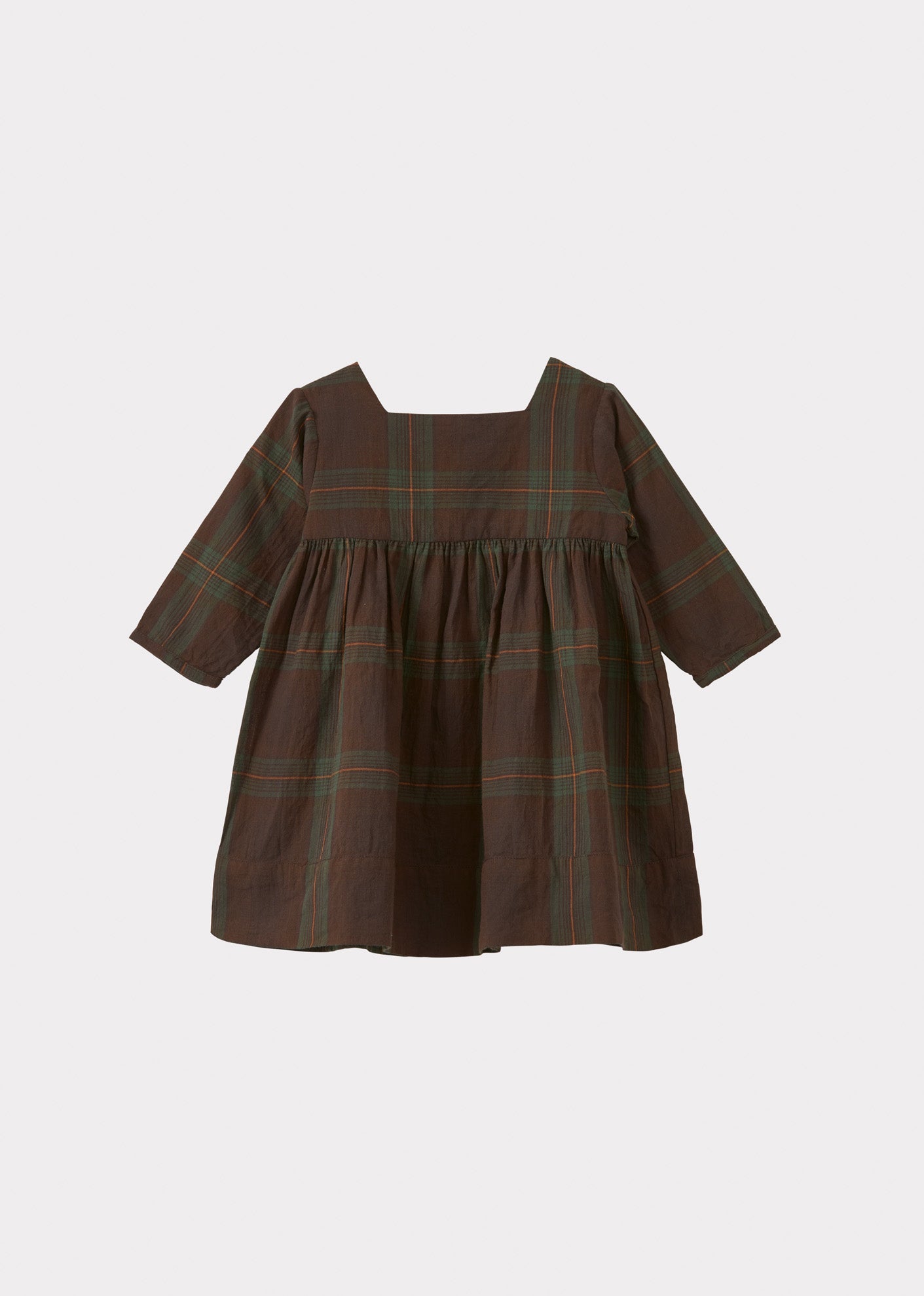 EARTH BABY COTTON DRESS - BROWN/GREEN TARTAN