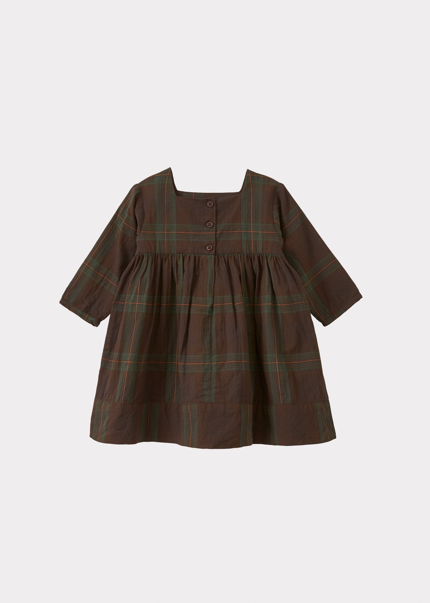 EARTH BABY COTTON DRESS - BROWN/GREEN TARTAN