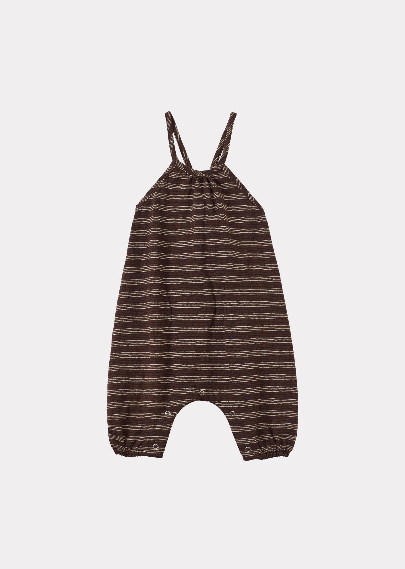 ELODIE BABY COTTON ROMPER - BROWN / NAVY / ECRU STRIPE