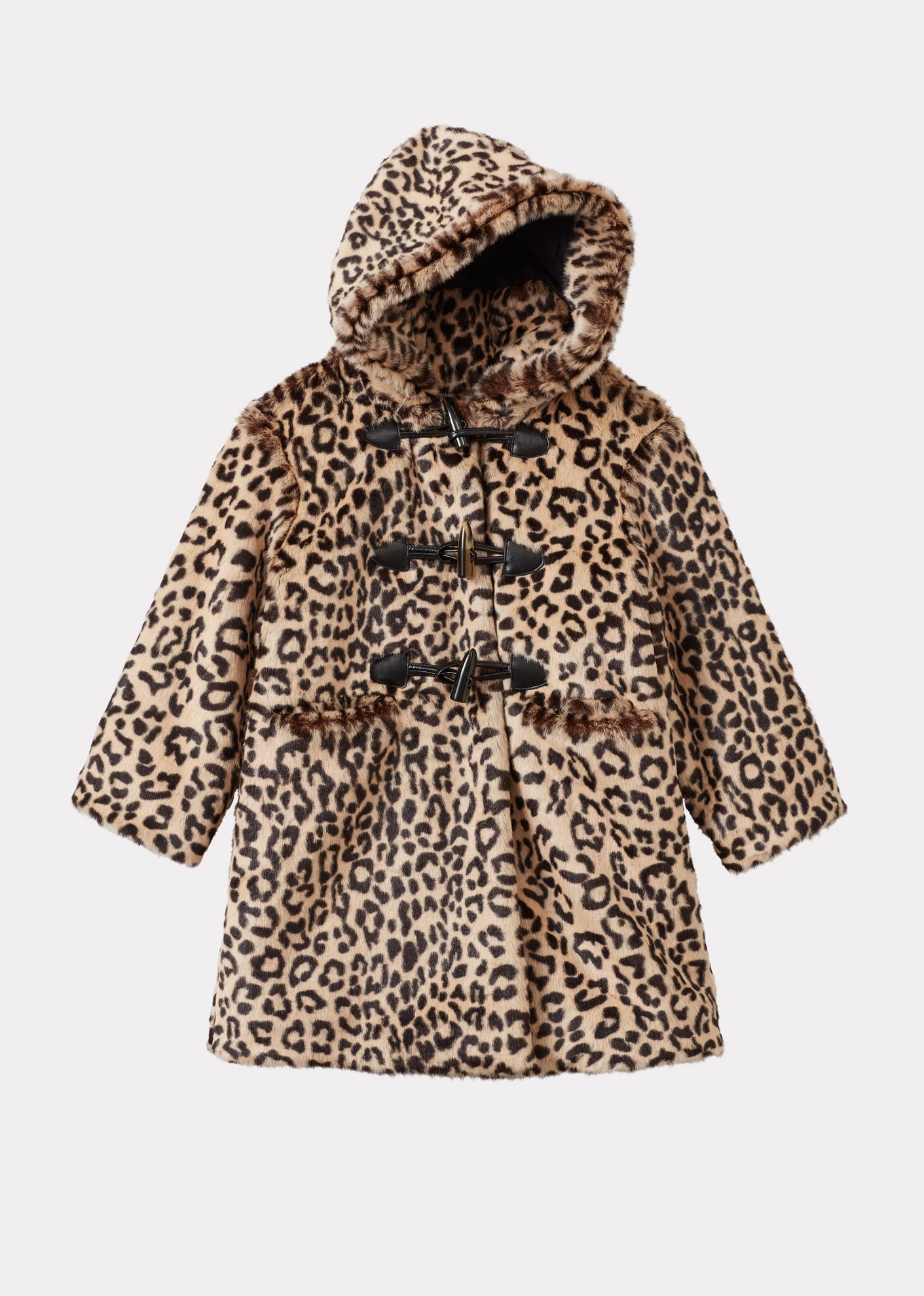 EZRA GIRL'S FAUX FUR COAT - LEOPARD PRINT