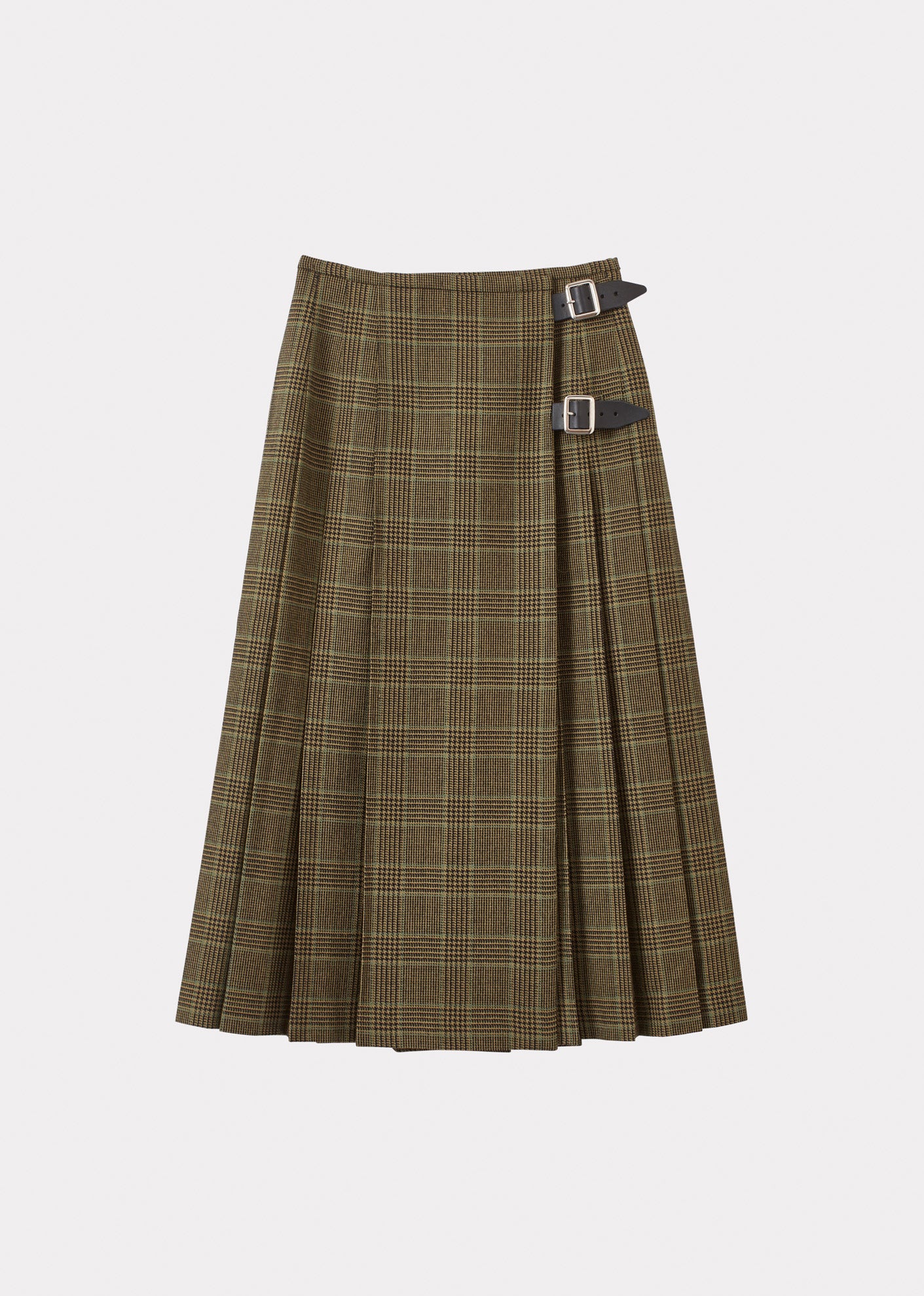 WOMEN'S WOOL KILT GREY GREEN TARTAN