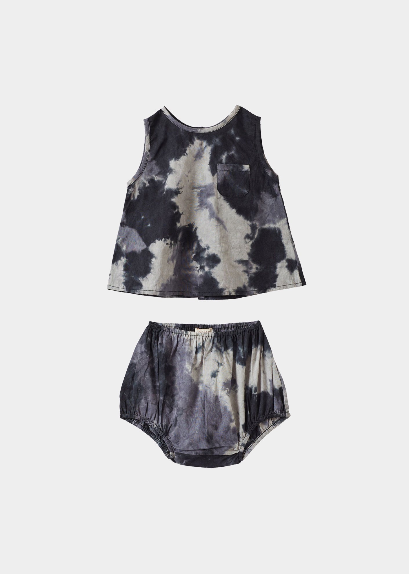 LETTUCE BABY COTTON TOP AND BLOOMERS SET - CHARCOAL TIE-DYE