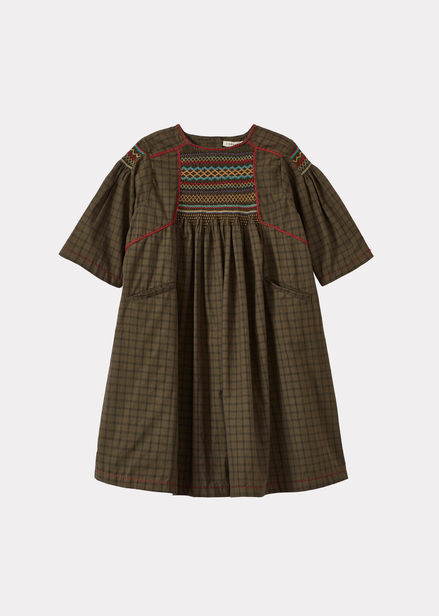 MARS GIRL'S HAND-SMOCKED DRESS - KHAKI CHECK