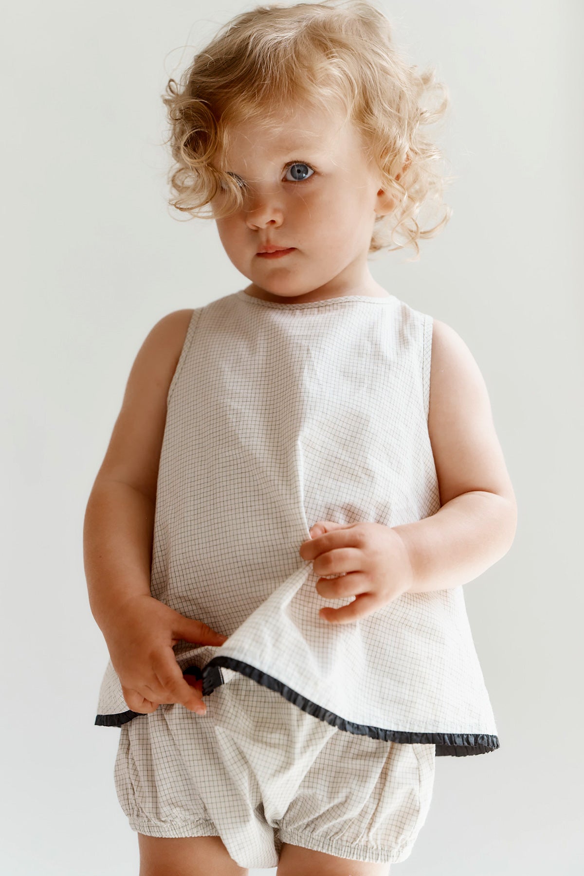 MIRAN BABY TOP AND BLOOMERS SET - OFF-WHITE / BLACK MICRO-CHECK