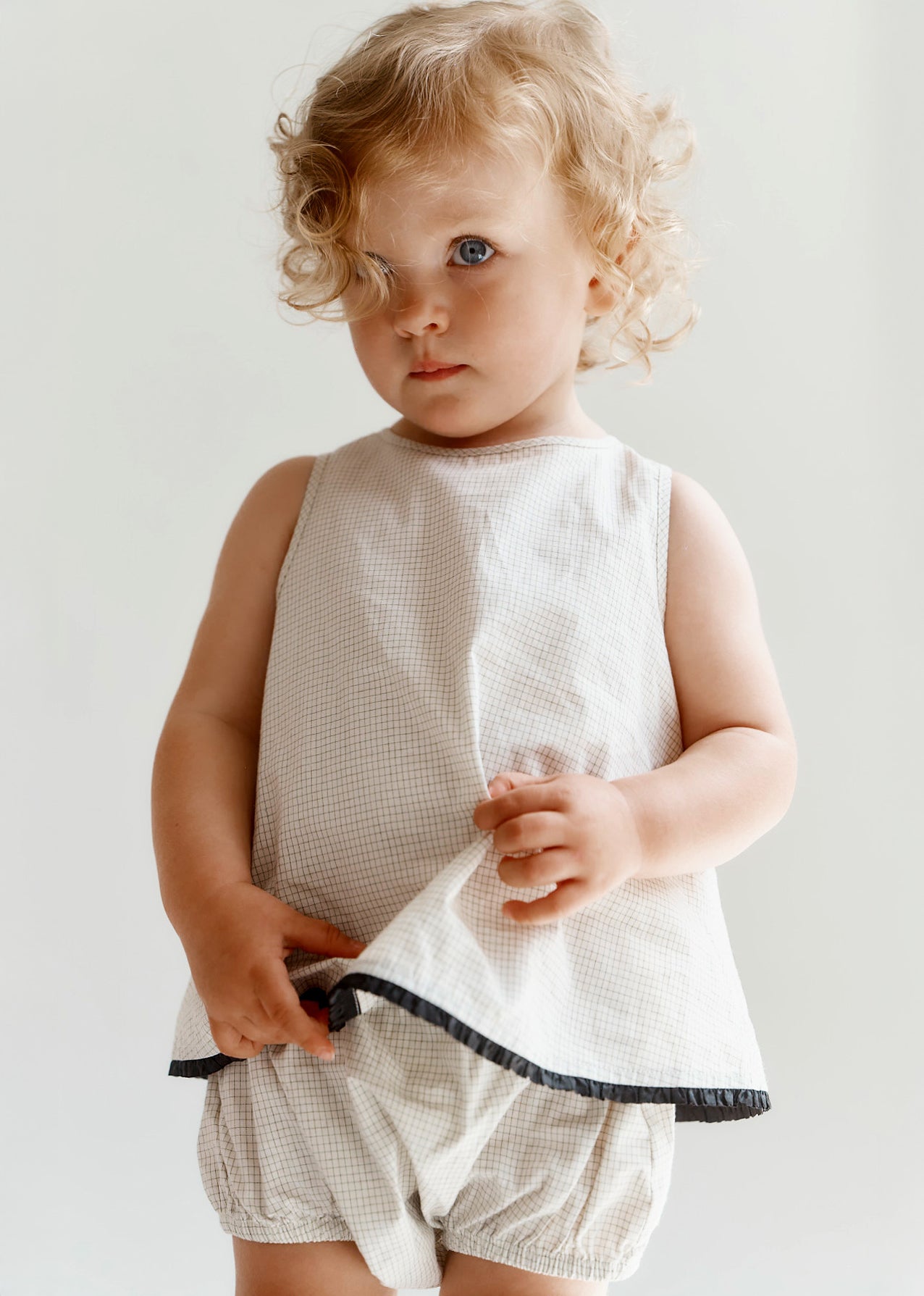 MIRAN BABY TOP AND BLOOMERS SET - OFF-WHITE / BLACK MICRO-CHECK