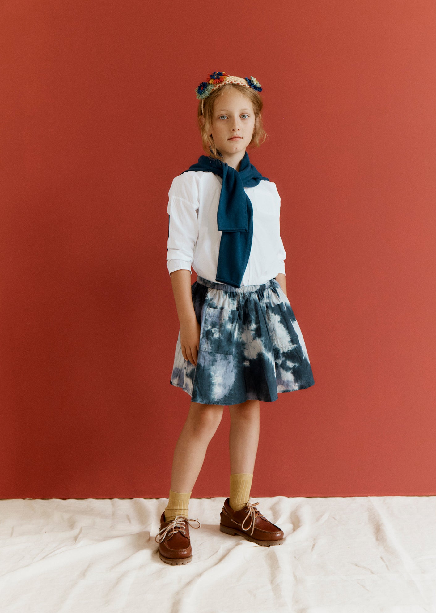 MYLA GIRL'S SKIRT - CHARCOAL TIE-DYE