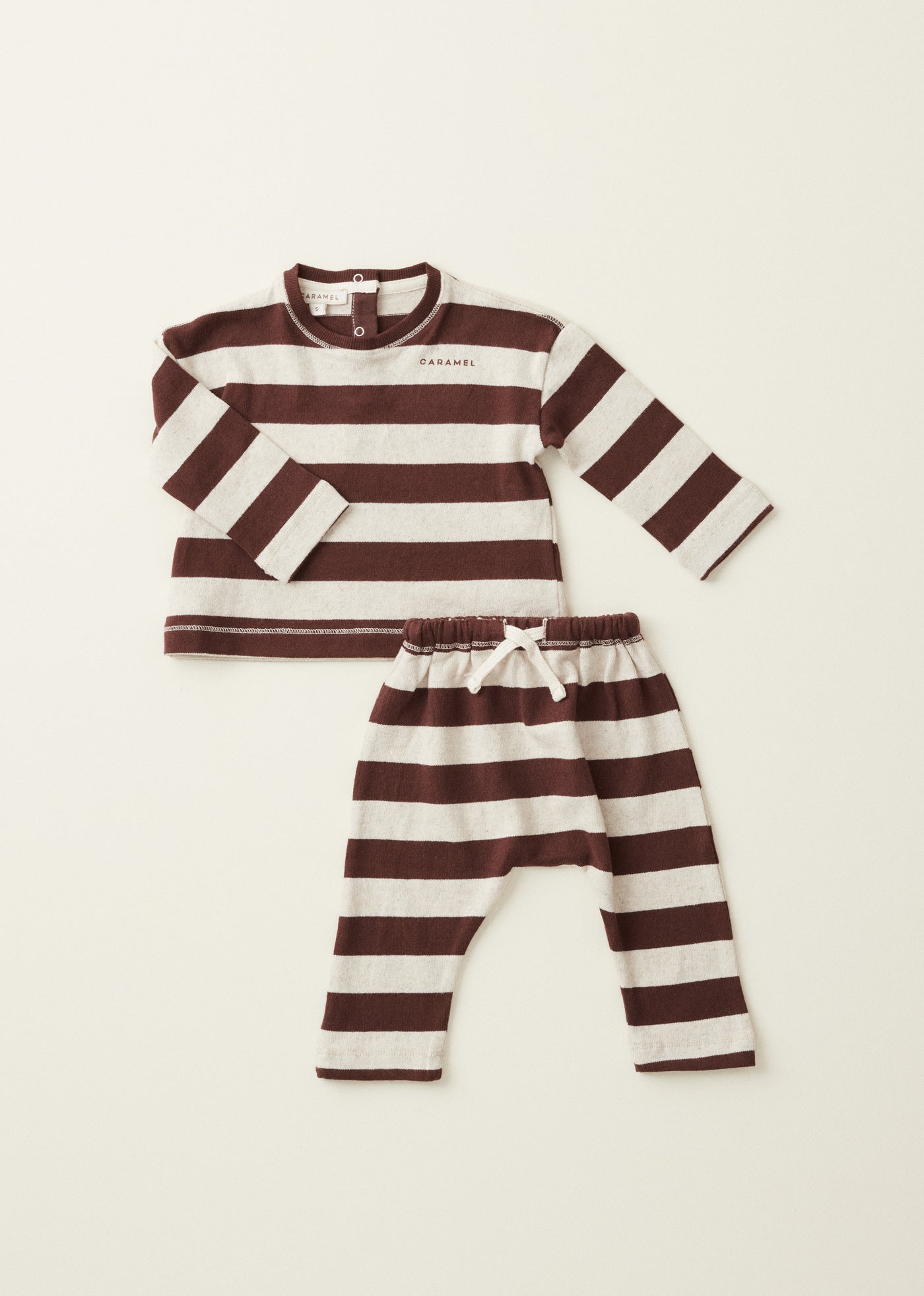TODEA BABY COTTON T-SHIRT - ECRU / TAN STRIPE