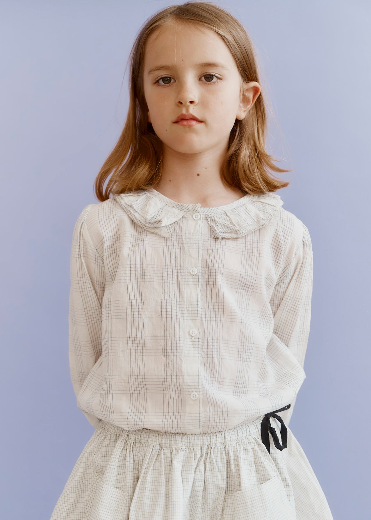 PHOEBE CHILDREN'S HAND-LOOMED COTTON BLOUSE - WHITE / BLACK CHECK