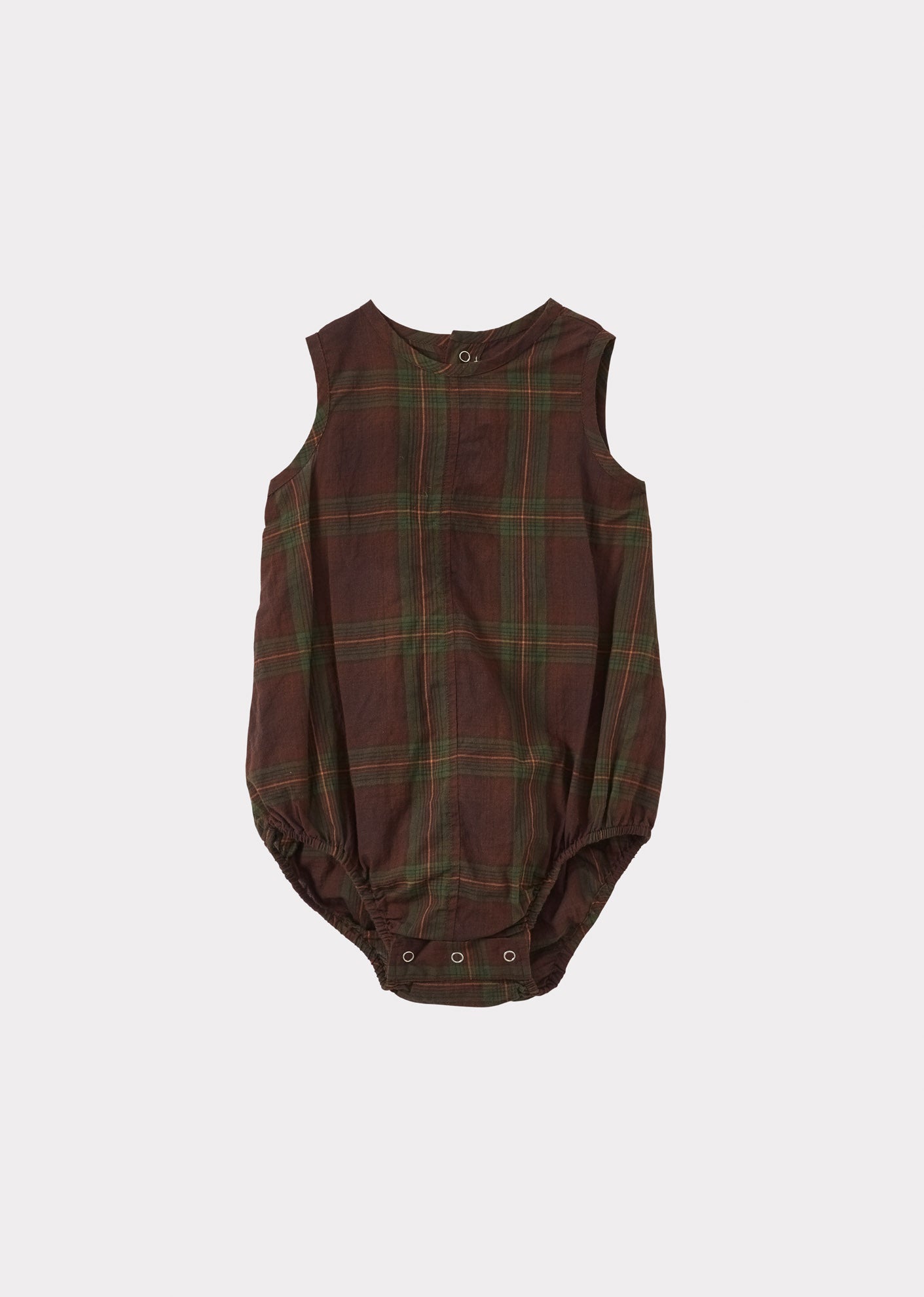 PILEA BABY ROMPER - BROWN/GREEN TARTAN