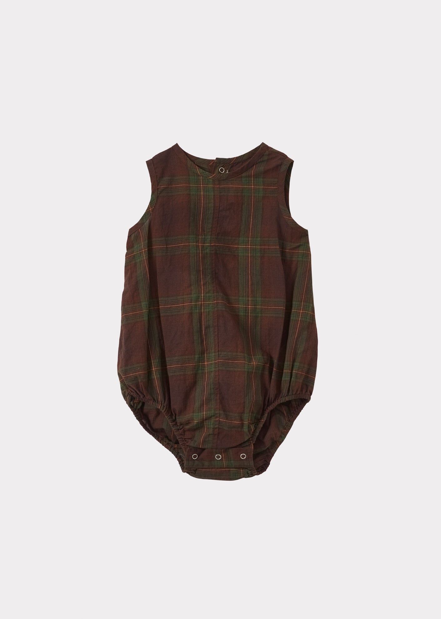 PILEA BABY COTTON ROMPER - BROWN / GREEN TARTAN