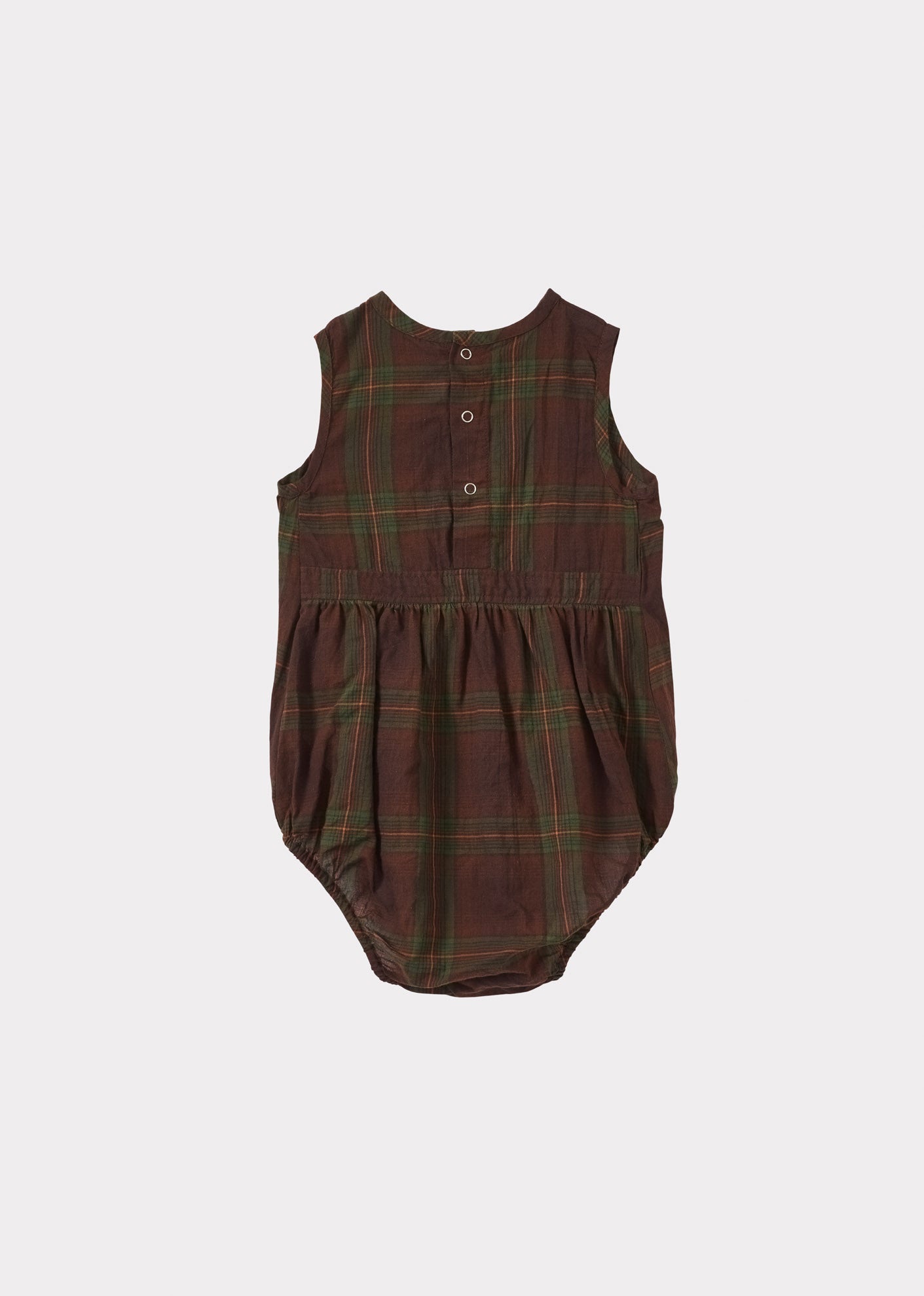 PILEA BABY COTTON ROMPER - BROWN / GREEN TARTAN