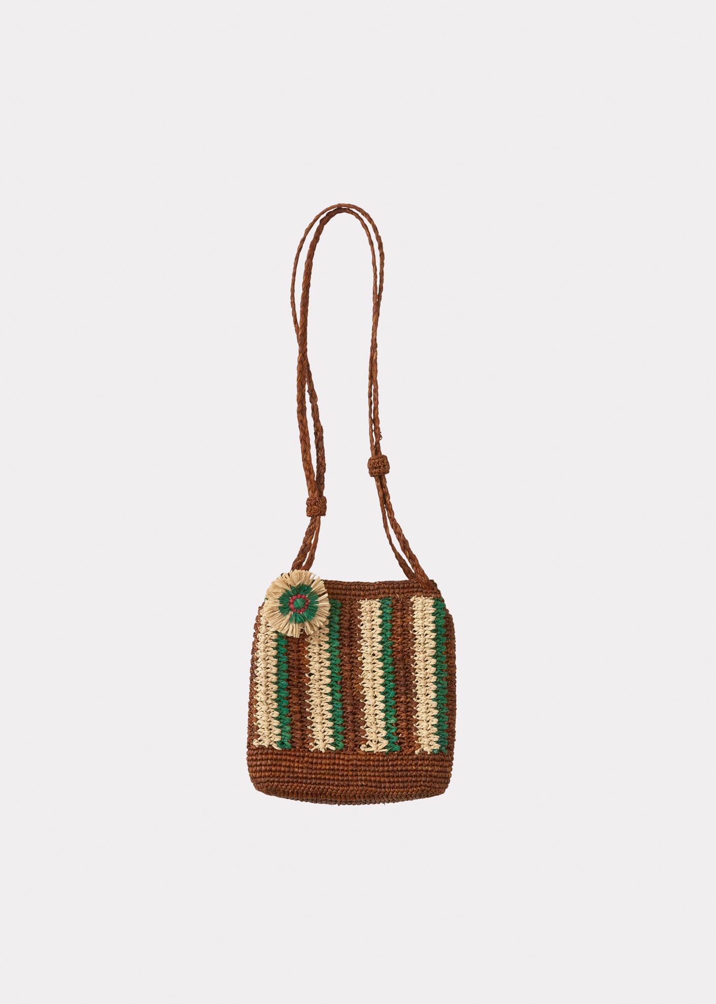 RAFFIA CROCHET BAG  - BROWN/GREEN