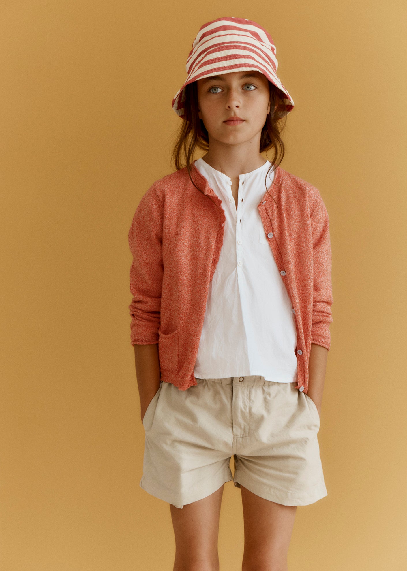 ROMILLY CHILDREN'S COTTON CARDIGAN - TOMATO MELANGE
