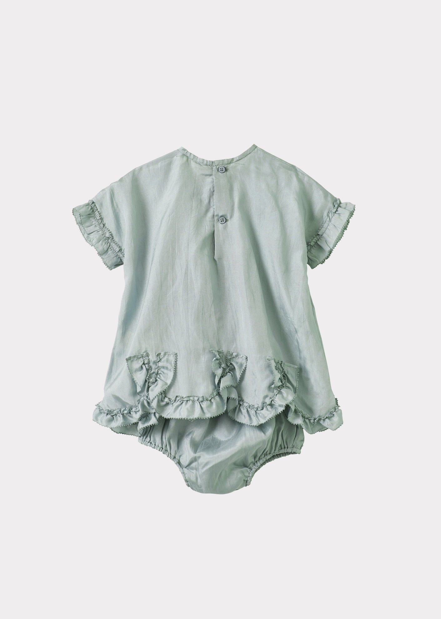 SERAPHINA BABY GIRL'S PARTY SILK DRESS AND BLOOMERS SET - MIST BLUE