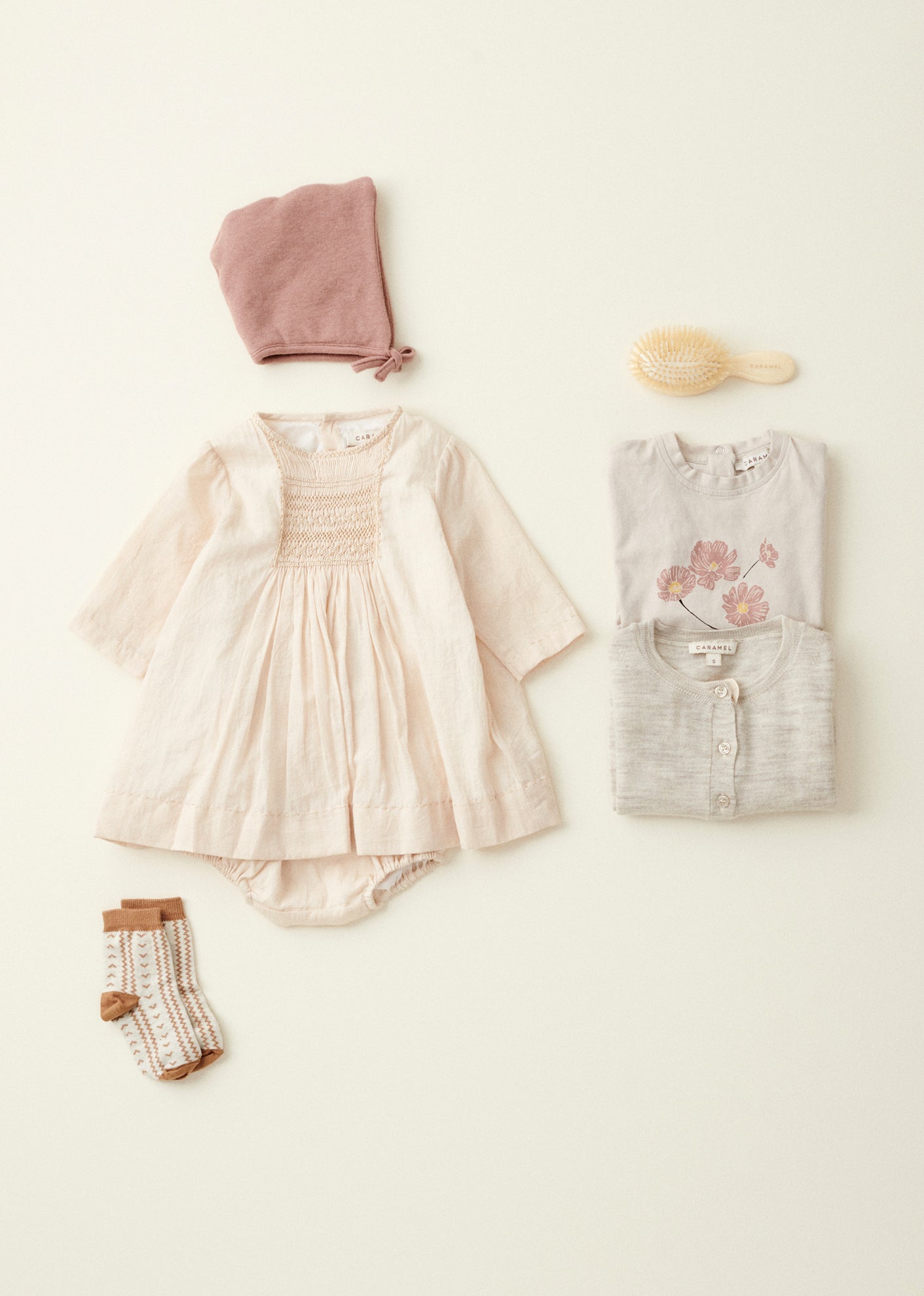 MARS BABY GIRL'S COTTON HAND-SMOCKED DRESS - TEA