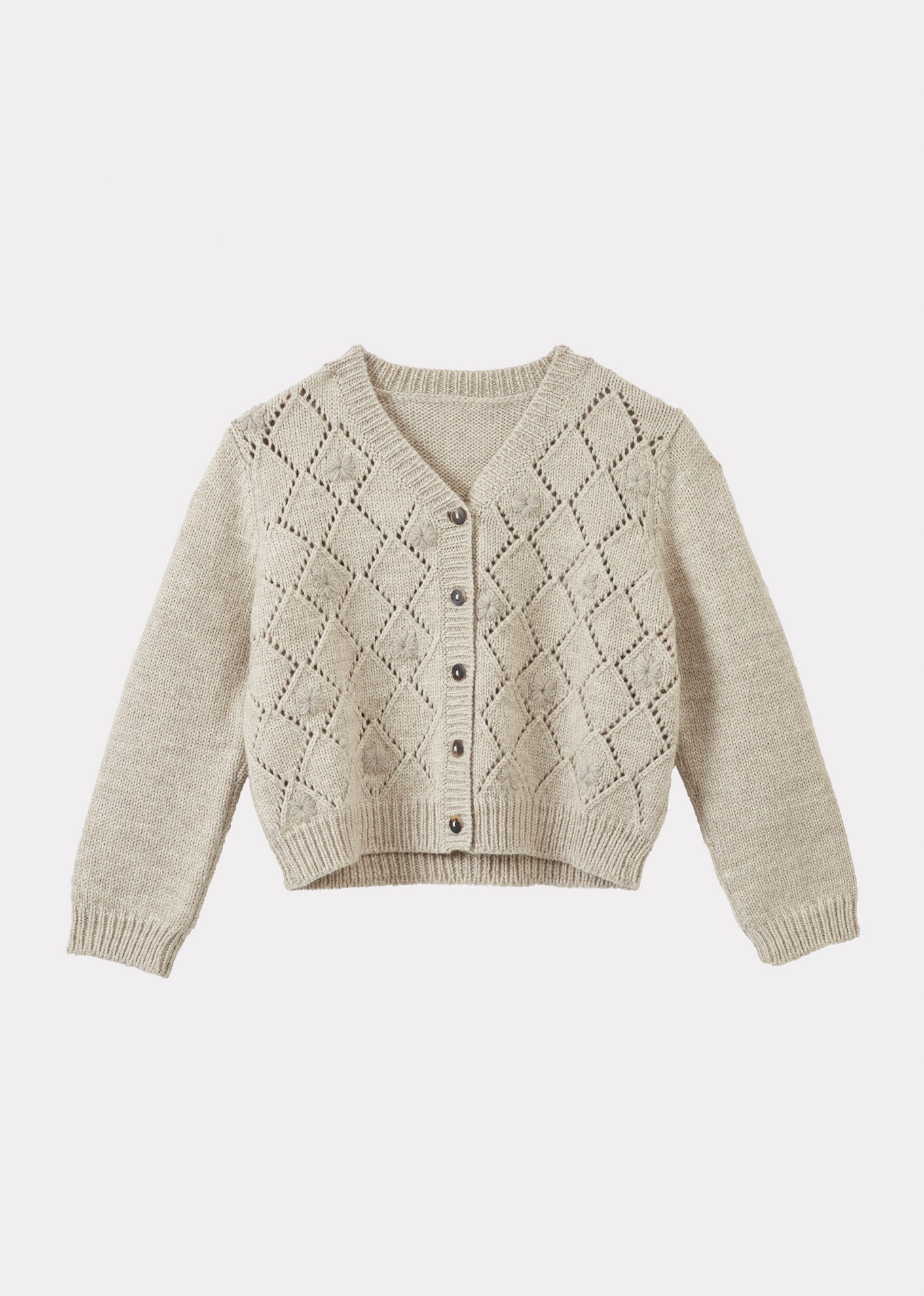 WOMAN EYELET DIAMOND EMBROIDERED CARDIGAN STONE - Main Image