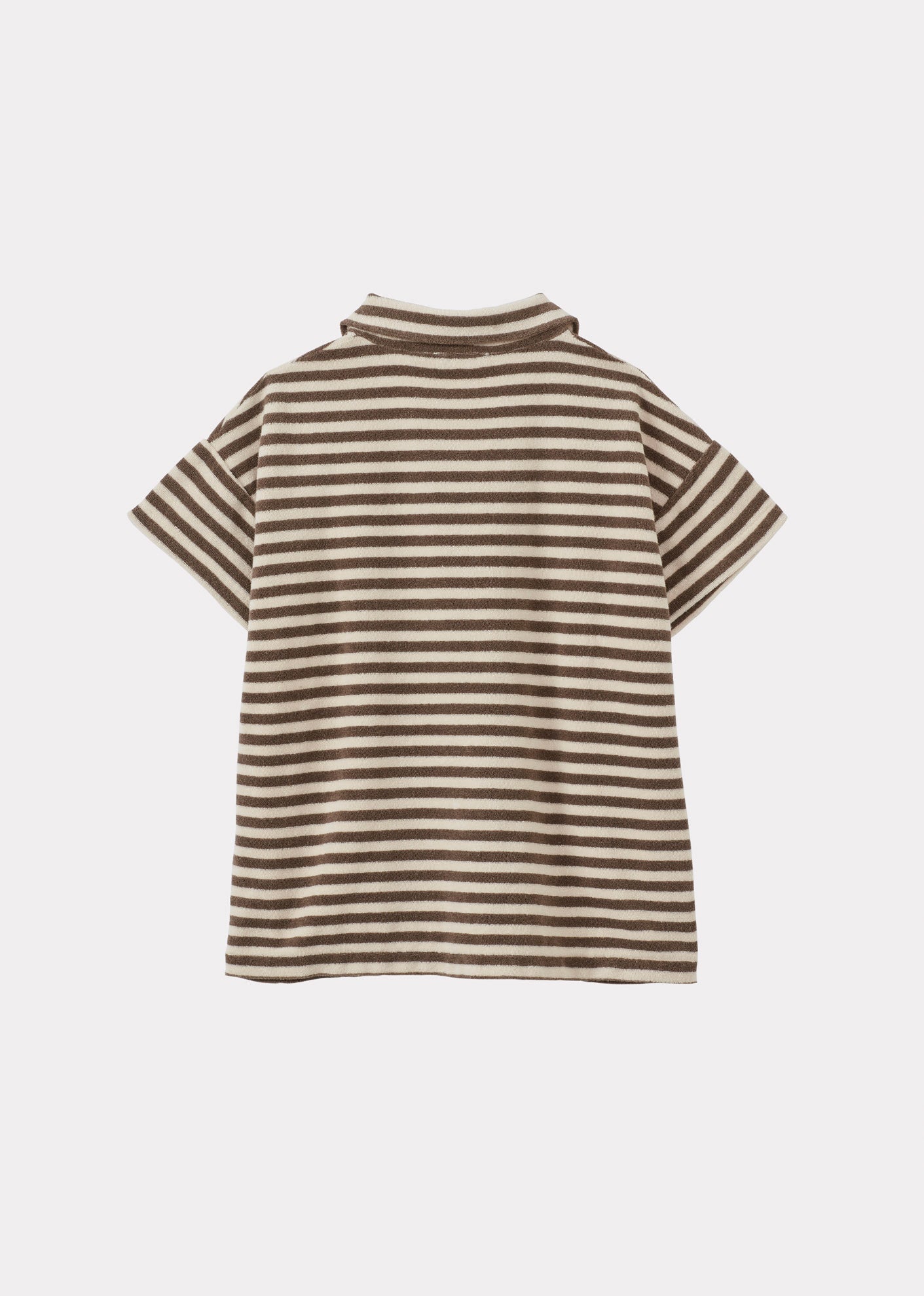 TOBIAS CHILDREN'S COTTON TOWELLING TOP - KHAKI AND ECRU STRIPE