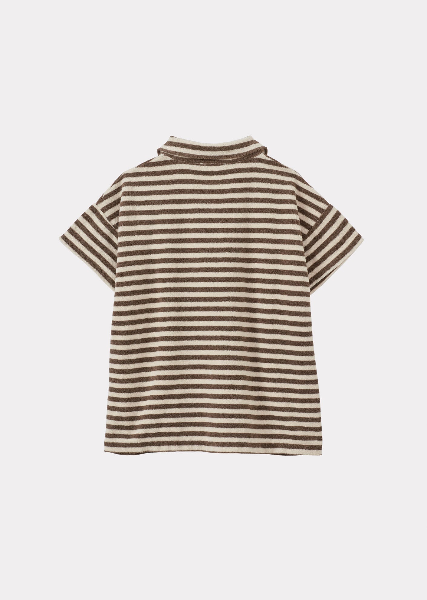 TOBIAS CHILDREN'S COTTON TOWELLING TOP - KHAKI AND ECRU STRIPE